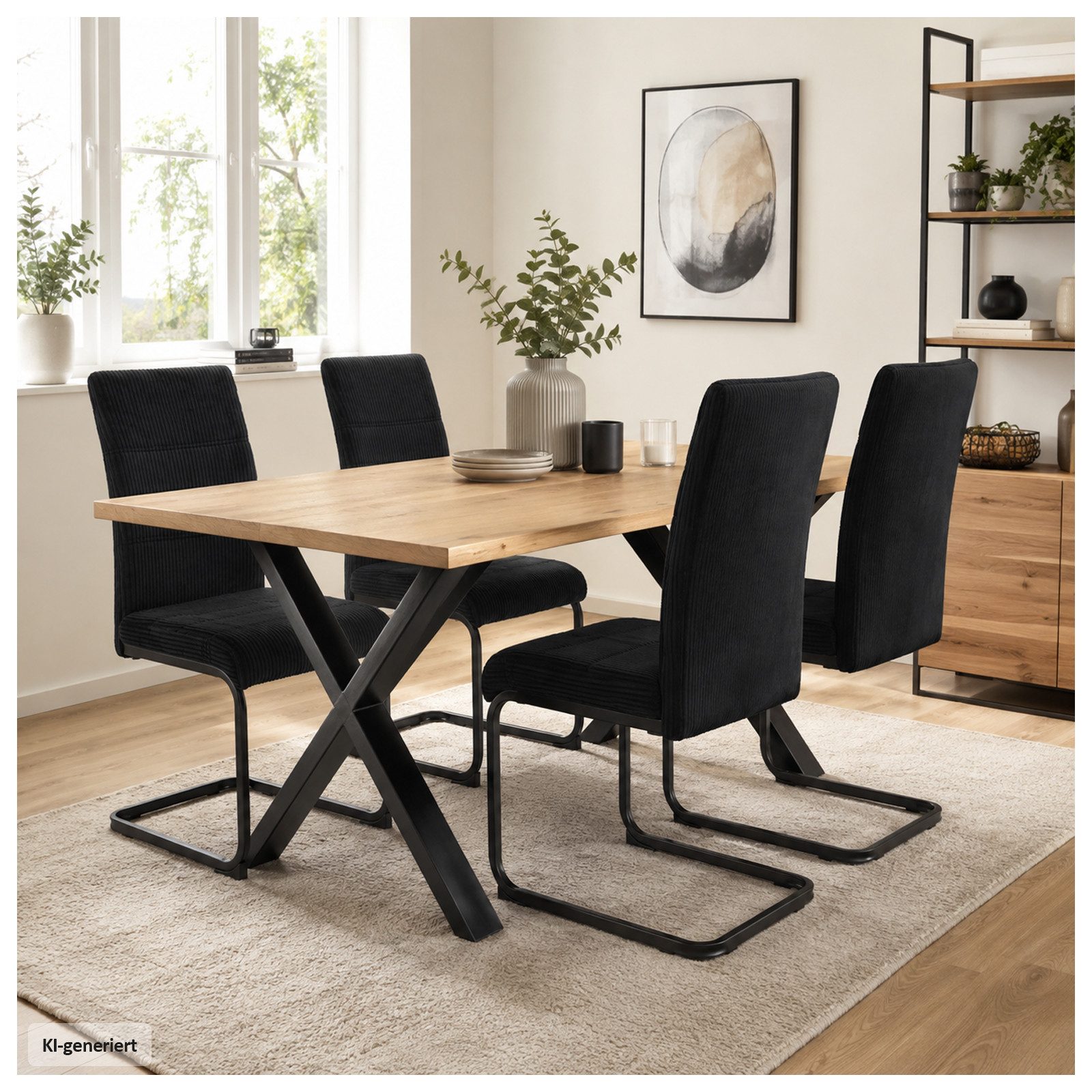 HTI-Living Esszimmerstuhl Schwingstuhl SallyP Cordstoff Schwarz (1 Stück, 1 St), Esszimmerstuhl mit schwarzem Metall-Kufengestell