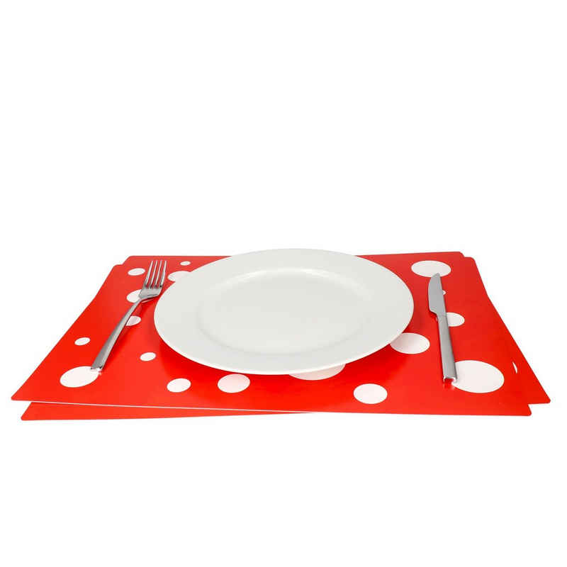 Platzset, 2er Set Tischset rot mit weißen Punkten 45 x 32 cm, MamboCat