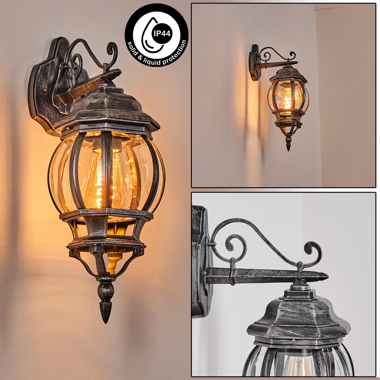 hofstein Außen-Wandleuchte Außenwandlampe aus Metall/Glas in Schwarz/Silber günstig online kaufen