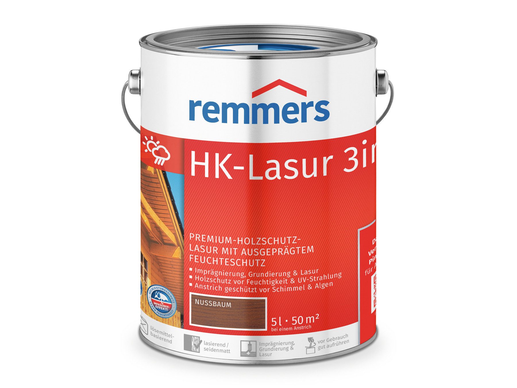 Remmers Holzschutzlasur HK-Lasur 3in1 5 Liter für aussen, 3facher Holzschutz mit Imprägnierung + Grundierung + Lasur