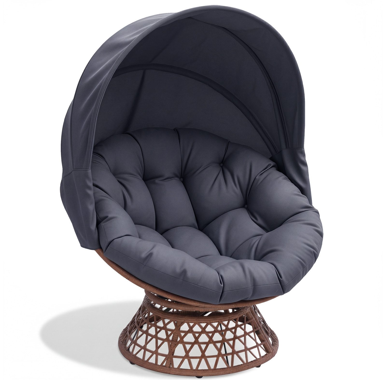 COMHOMA Rattanstuhl Papasansessel Drehsessel mit Kissen rund, Rattansessel, Loungesessel