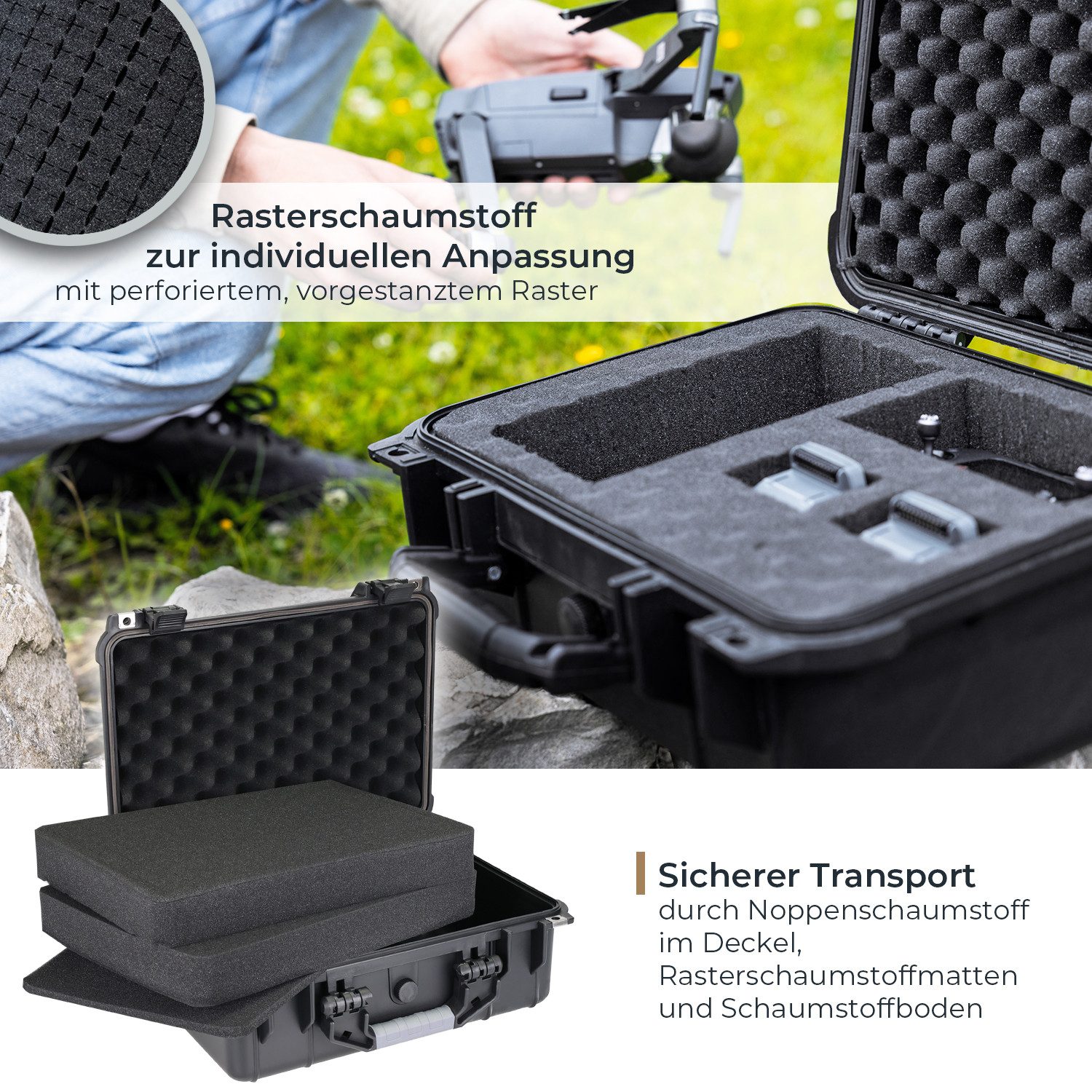 HMF Werkzeugkoffer ODK100 Outdoorkoffer mit Druckausgleichsventil und Rasterschaumstoff, Outdoor-Koffer wasserdicht und staubdicht, 41 x 32 x 17,5 cm, schwarz – Bild 3 von 5