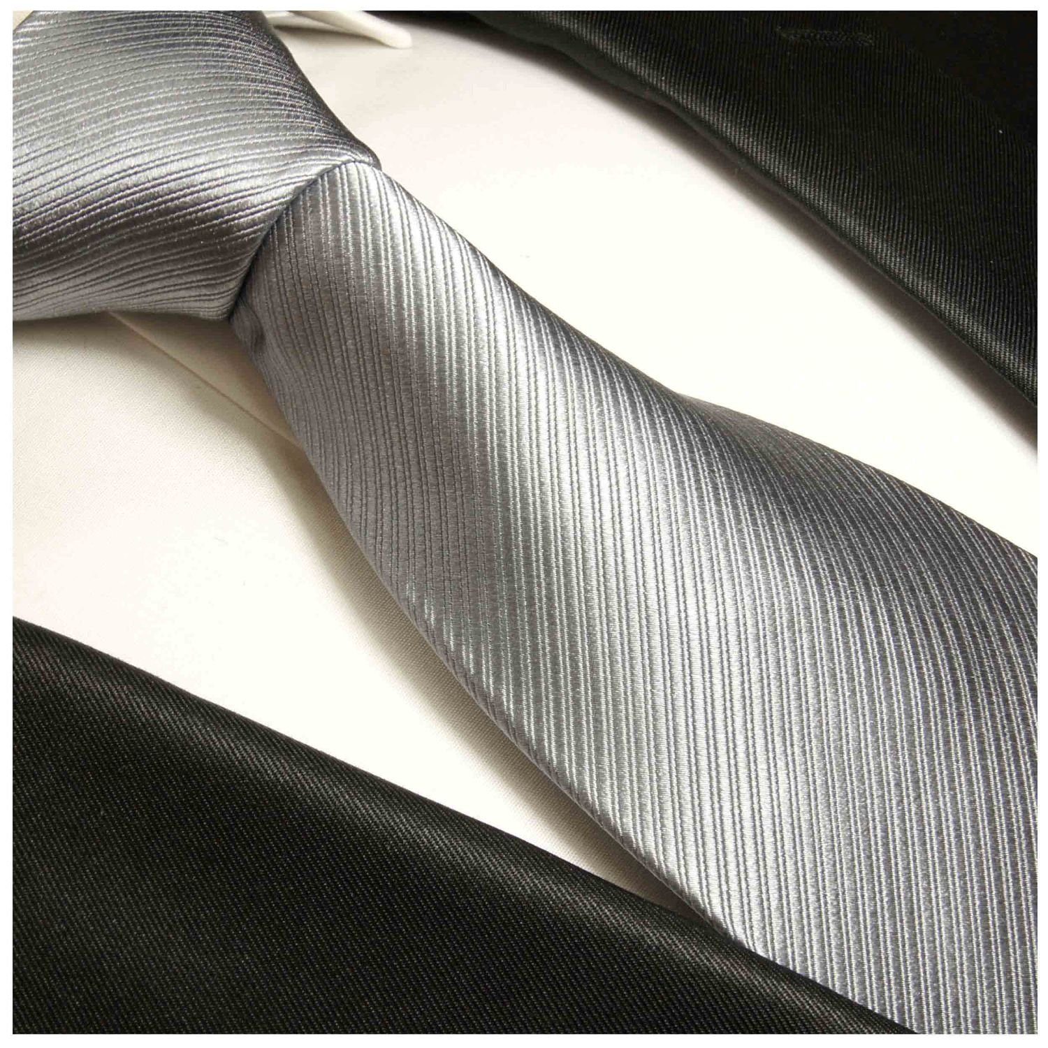 Breit einfarbig Malone silber Paul Herren 977 Krawatte modern grau Designer Schlips Seidenkrawatte 100% Seide (8cm),