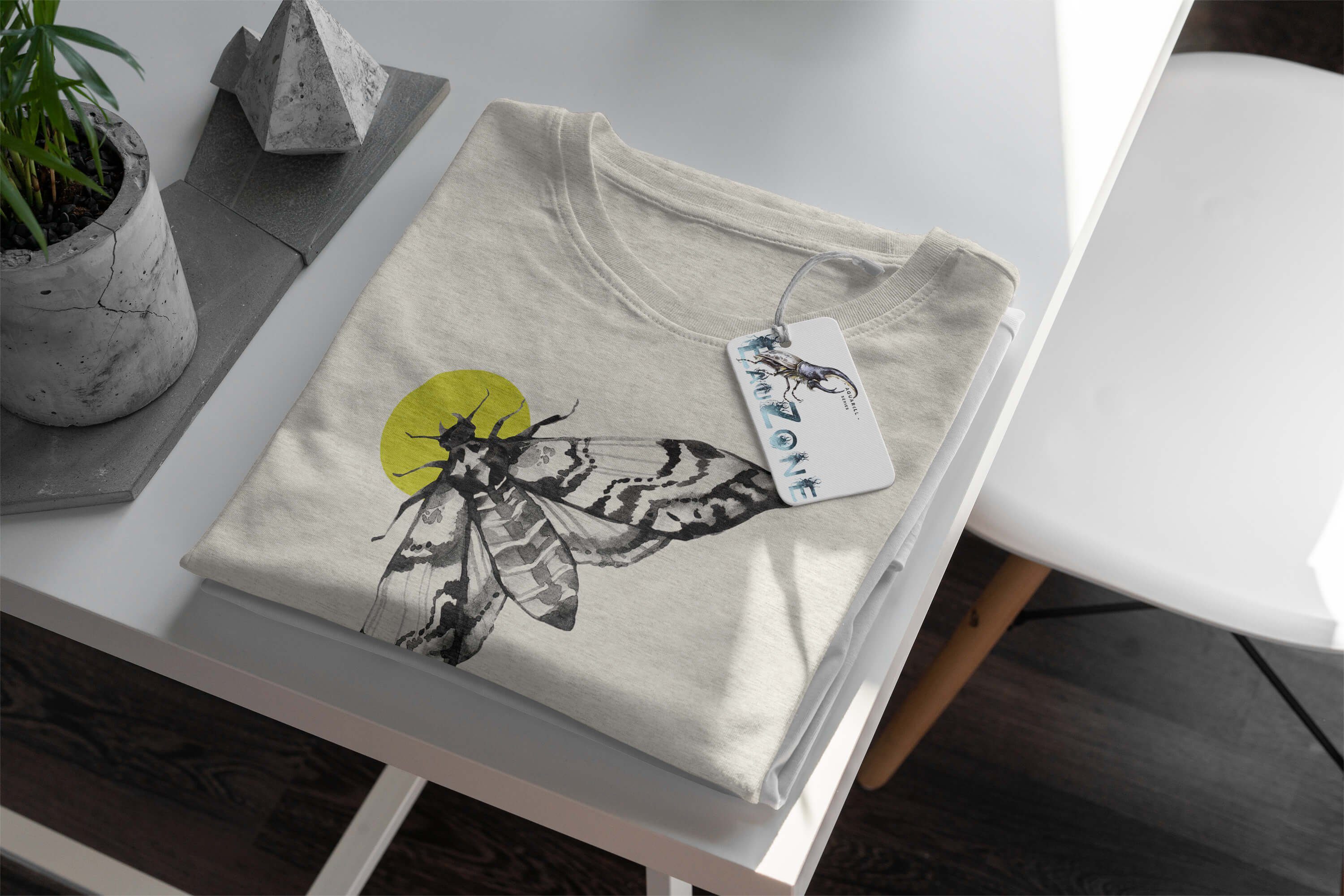 Sinus Art T-Shirt Herren Motiv Bio-Baumwolle Ökomode Aquarell Shirt (1-tlg) Motte Farbe T-Shirt 100% Nachhaltig Organic