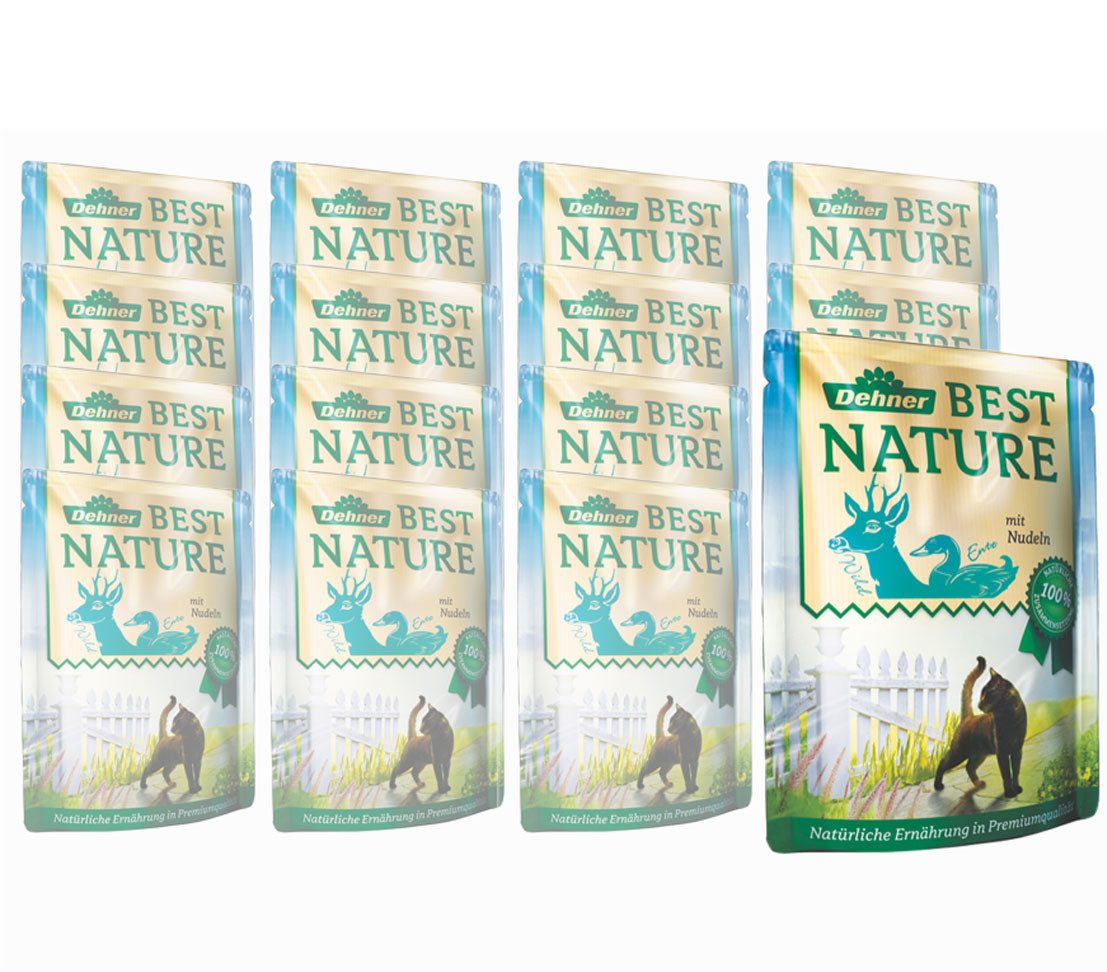 Dehner Best Nature Adult verschiedene Sorten, 16 x 85 g Beutel Wild, Nassfutter für: Katze, Nassfutter für ausgewachsene Katzen