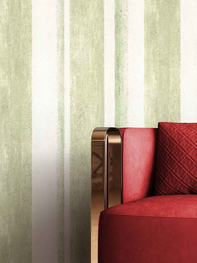 Newroom Vliestapete, Grün Tapete Industrial Streifen - Streifentapete Weiß Loft Modern Linien für Wohnzimmer Schlafzimmer Küche