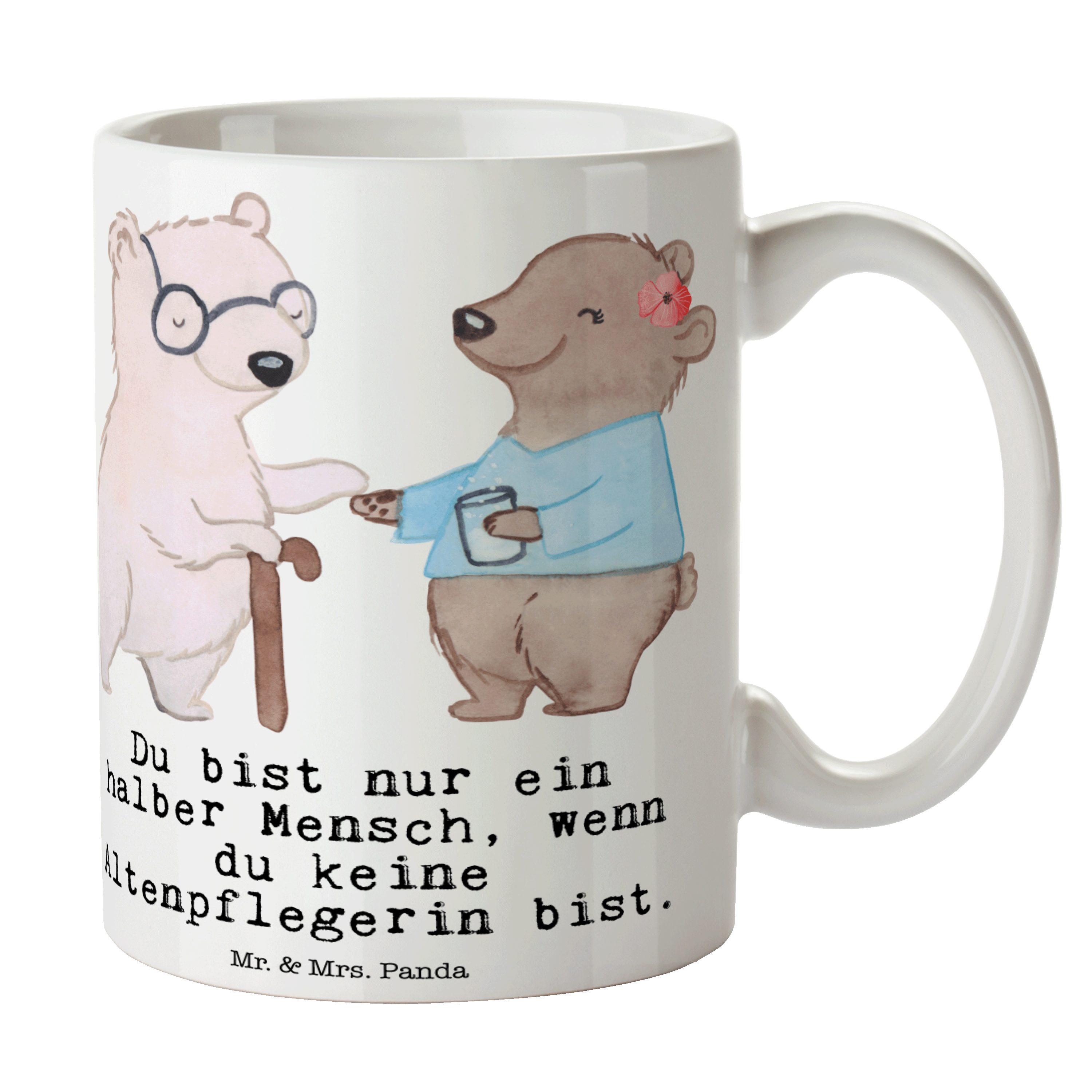 Mr. & Mrs. Panda Tasse Altenpflegerin mit Herz - Weiß - Geschenk, Tasse Motive, Altenheim Er, Keramik