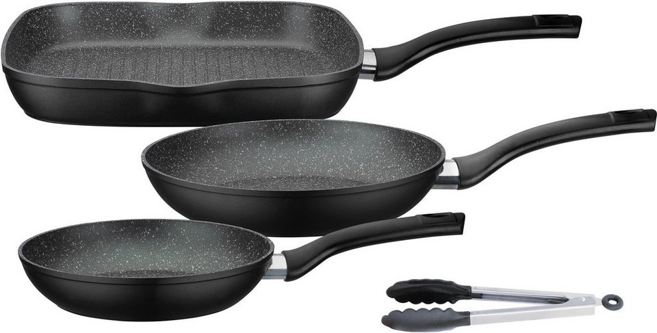 GSW Topf-Set Gourmet, Aluminiumguss (Set, 8-tlg., (3-tlg. Pfannen-Set, 2  Glasdeckel, 1 Bräter, 1 Wok, 1 Küchenzange), Induktion