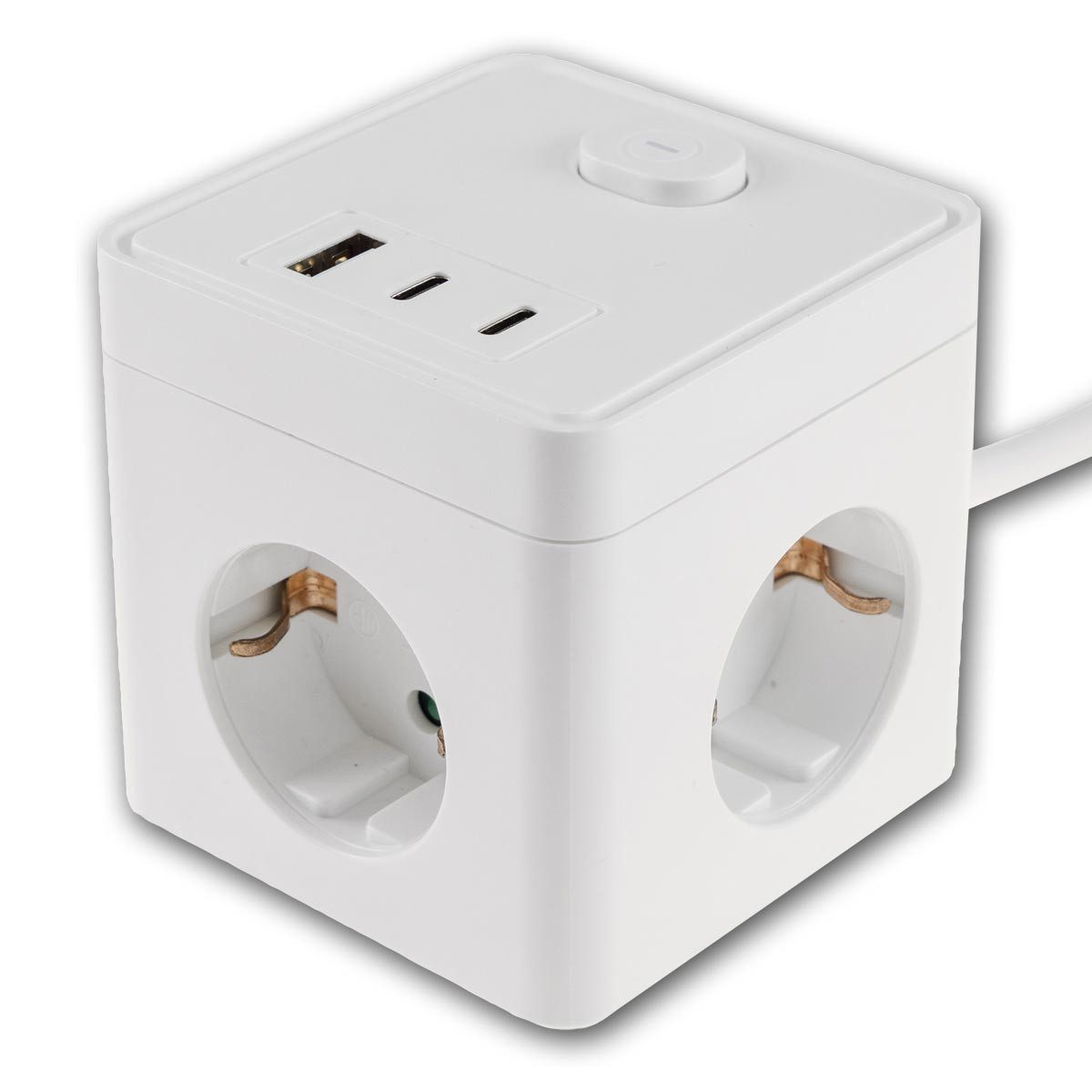 ChiliTec Steckdose Steckdosen-Würfel 3-fach mit USB-A&C & Schalter ws – Bild 2 von 5