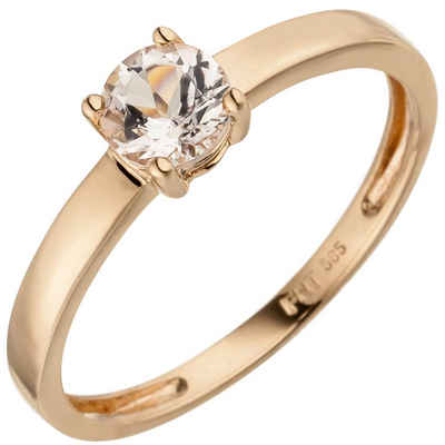 Schmuck Krone Fingerring Ring Damenring Solitärring mit Morganit rosa, 585 Gold Rotgold Rosegold, Gold 585