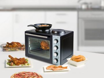 bestron Kleinküche AOV31CP Crispy & Co, mit Ofen und Doppelkochplatte, 3200 Watt, Schwarz