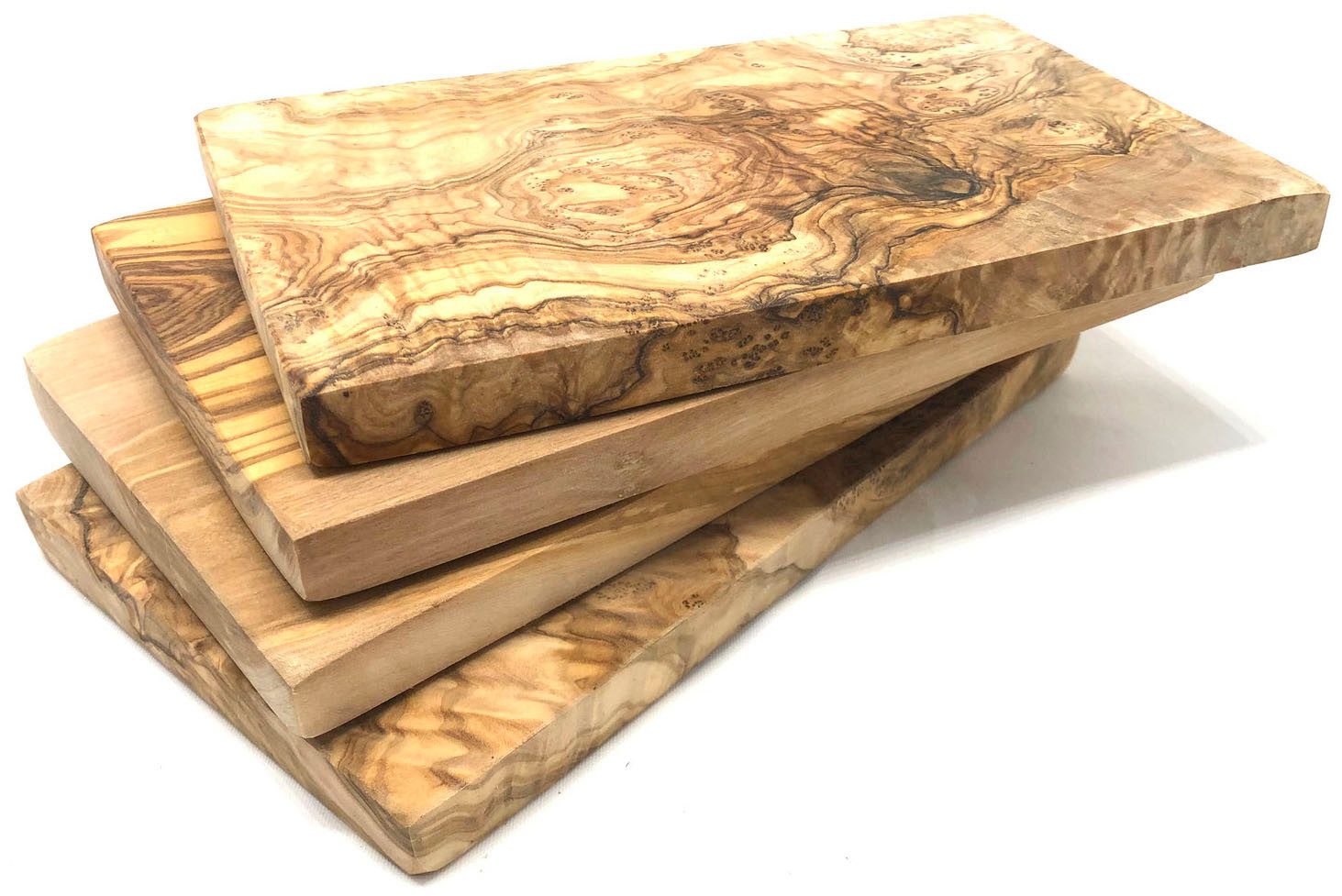 Olivenholz-erleben Frühstücksbrett eckig aus hochwertigem naturbelassenem Olivenholz, Massivholz, (Set, 4-St., 4x Frühstücksbrett eckig), Mediterraner Look, einzigartige Maserung, je Gr. 25x15 cm