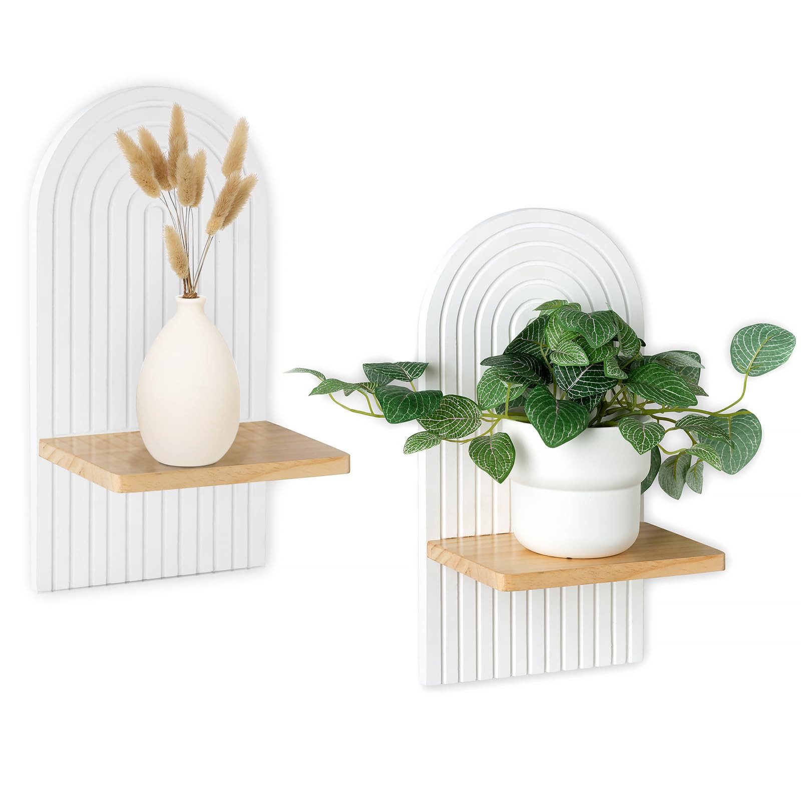 Diwzbyn Wandregal Boho Wandregal 2er Set aus Holz – Hängeregal mit Dübeln, stilvolle, Wanddeko, schwebende Regale für Küche, Bad, Wohnzimmer
