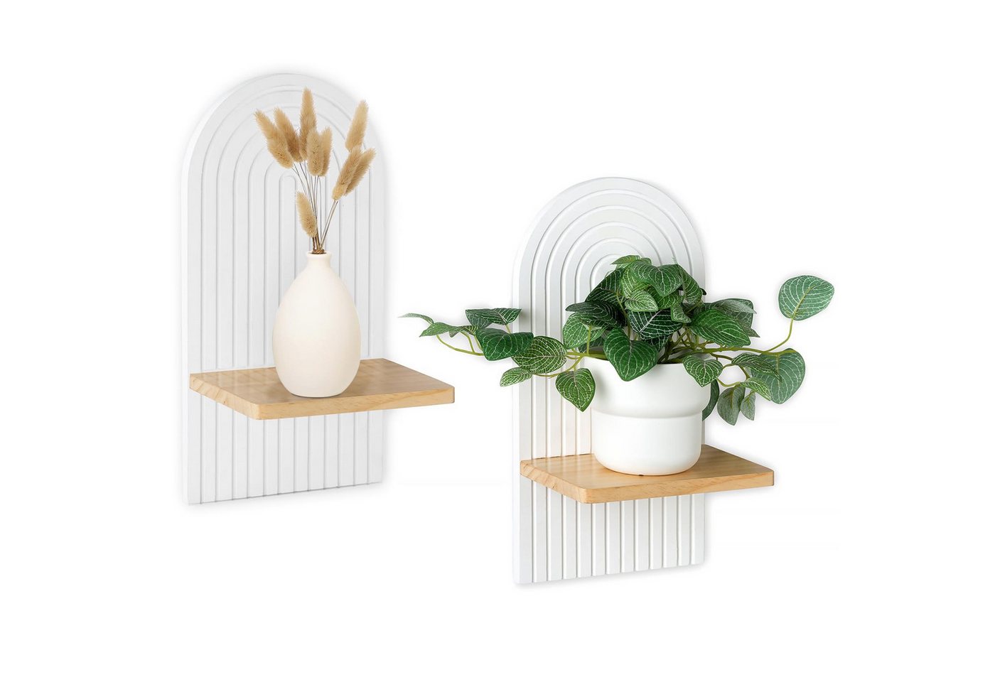 Diwzbyn Wandregal Boho Wandregal 2er Set aus Holz – Hängeregal mit Dübeln, stilvolle, Wanddeko, schwebende Regale für Küche, Bad, Wohnzimmer