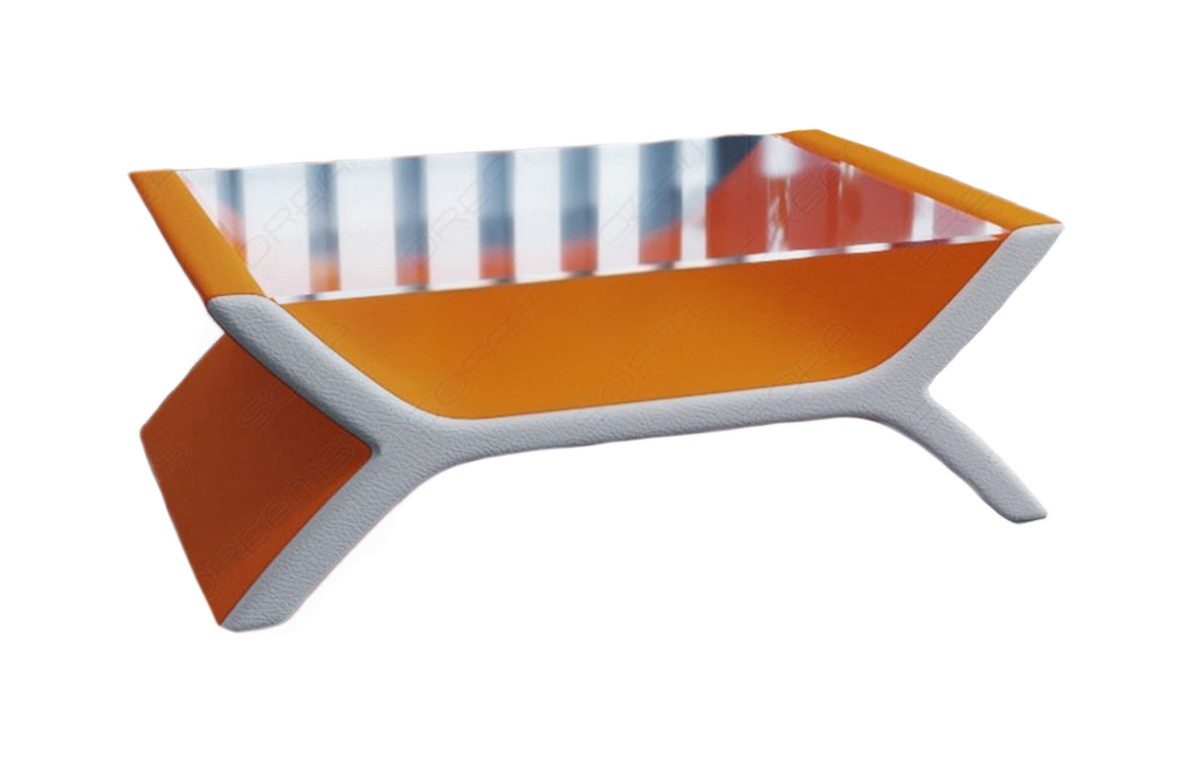 Sofa Dreams Couchtisch Calabria Tisch Stoff mit Sicherheitsglasplatte 12mm, Mikrofaser Bezug in Orange, Akzentfarbe Kunstleder Weiß