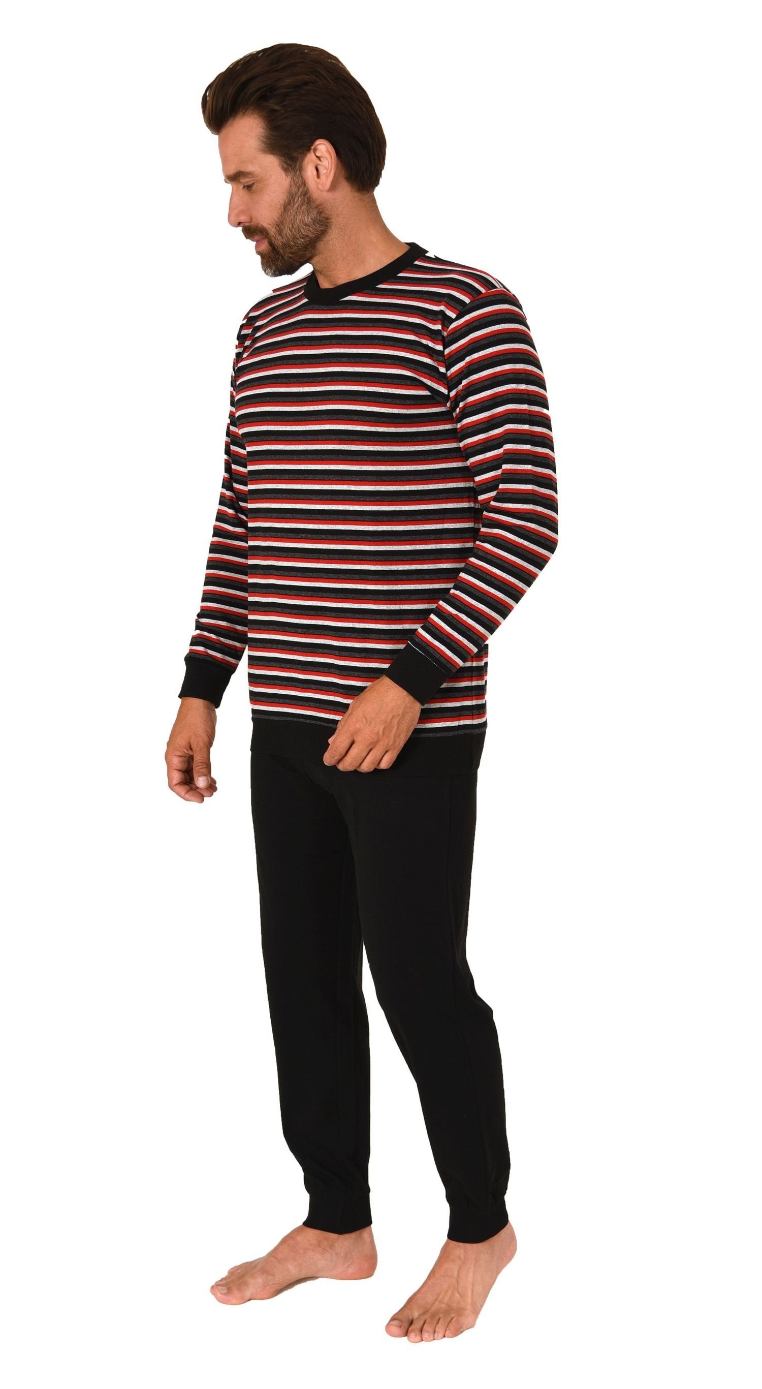 Normann Pyjama Normann Herren langarm Schlafanzug mit Bündchen in Streifenoptik