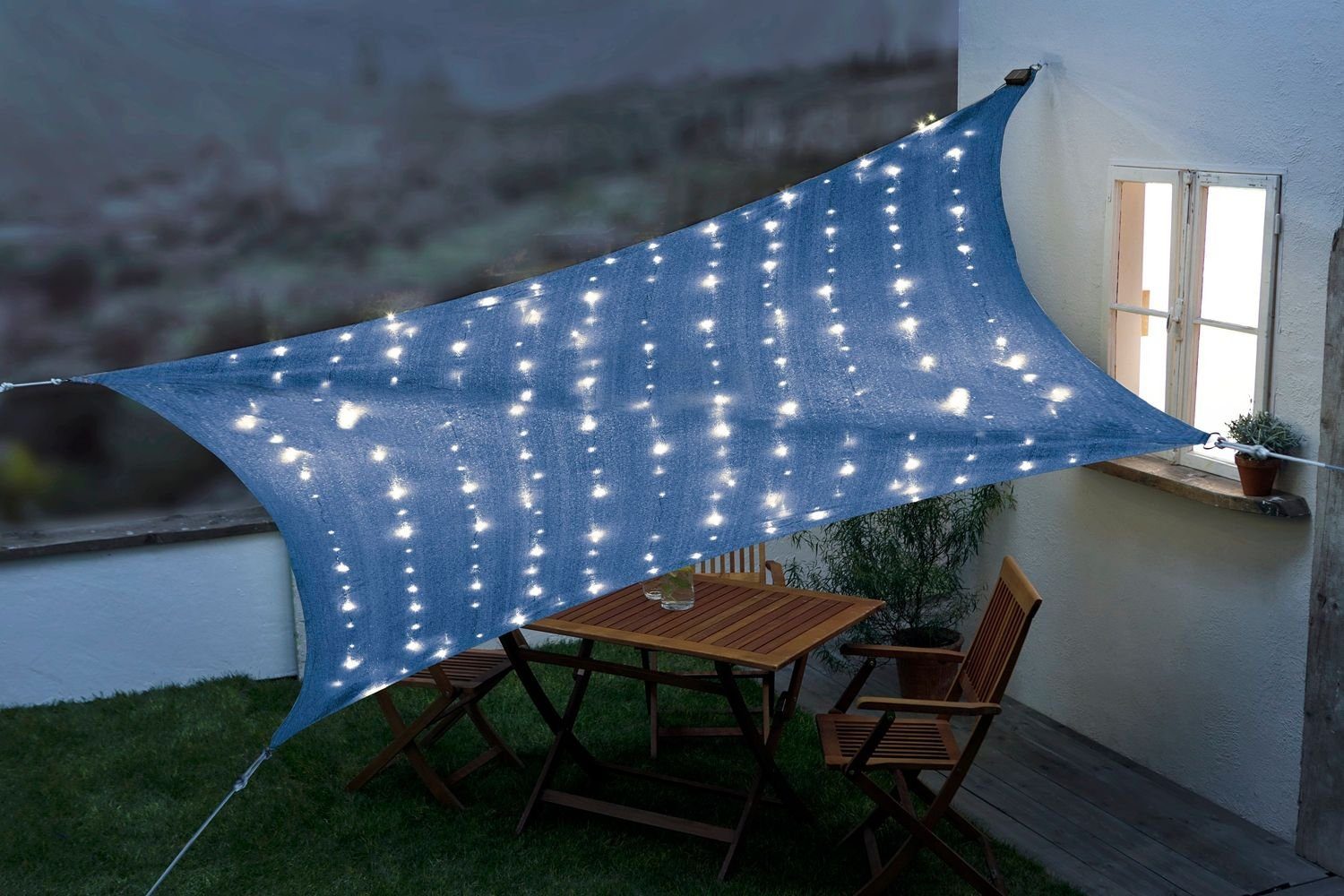 BURI Sonnensegel SolarSonnensegel mit LED in blau 3,6x3,6m Licht UV