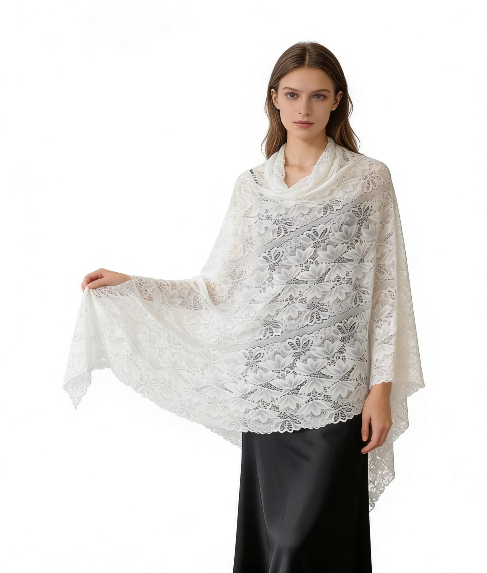 Bextsrack Modeschal Damen Spitzen Schal mit Strass & Blumenmuster, elegante Stola, (1-St), Leichte glitzernde Stola für Hochzeit, Abendkleid & festliche Anlässe