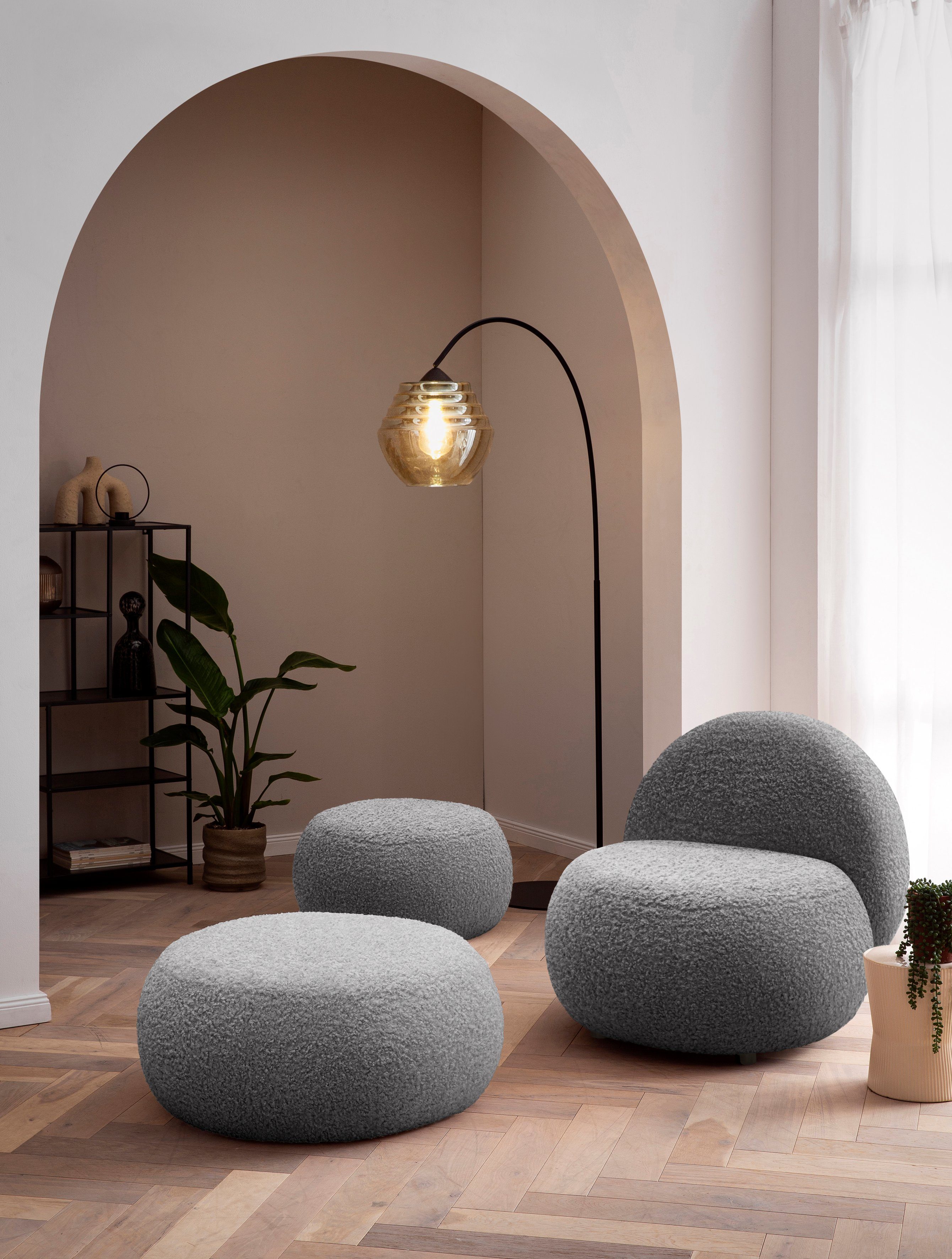 INOSIGN Диван Mithras I Lieferzeit nur 2 Wochen, passend zum Sessel Mithras II, Bouclé oder Fellimitat, Durchmesser 65 oder 85 cm