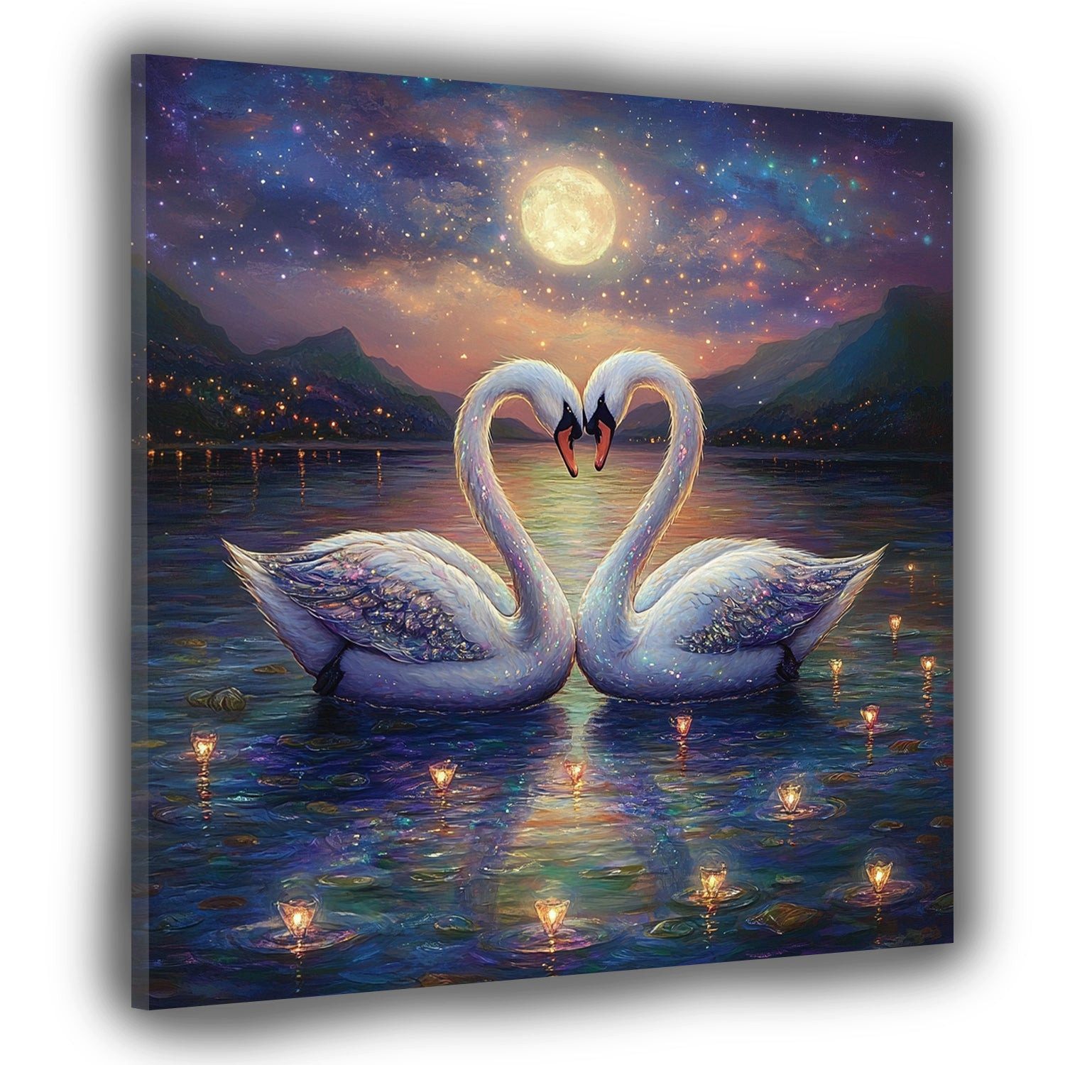 Artedinoi Leinwandbild Romantische Schwäne Liebe Wasser Leinwandbild Wandbild Kunstdruck XL D, Romantische Schwäne im Wasser