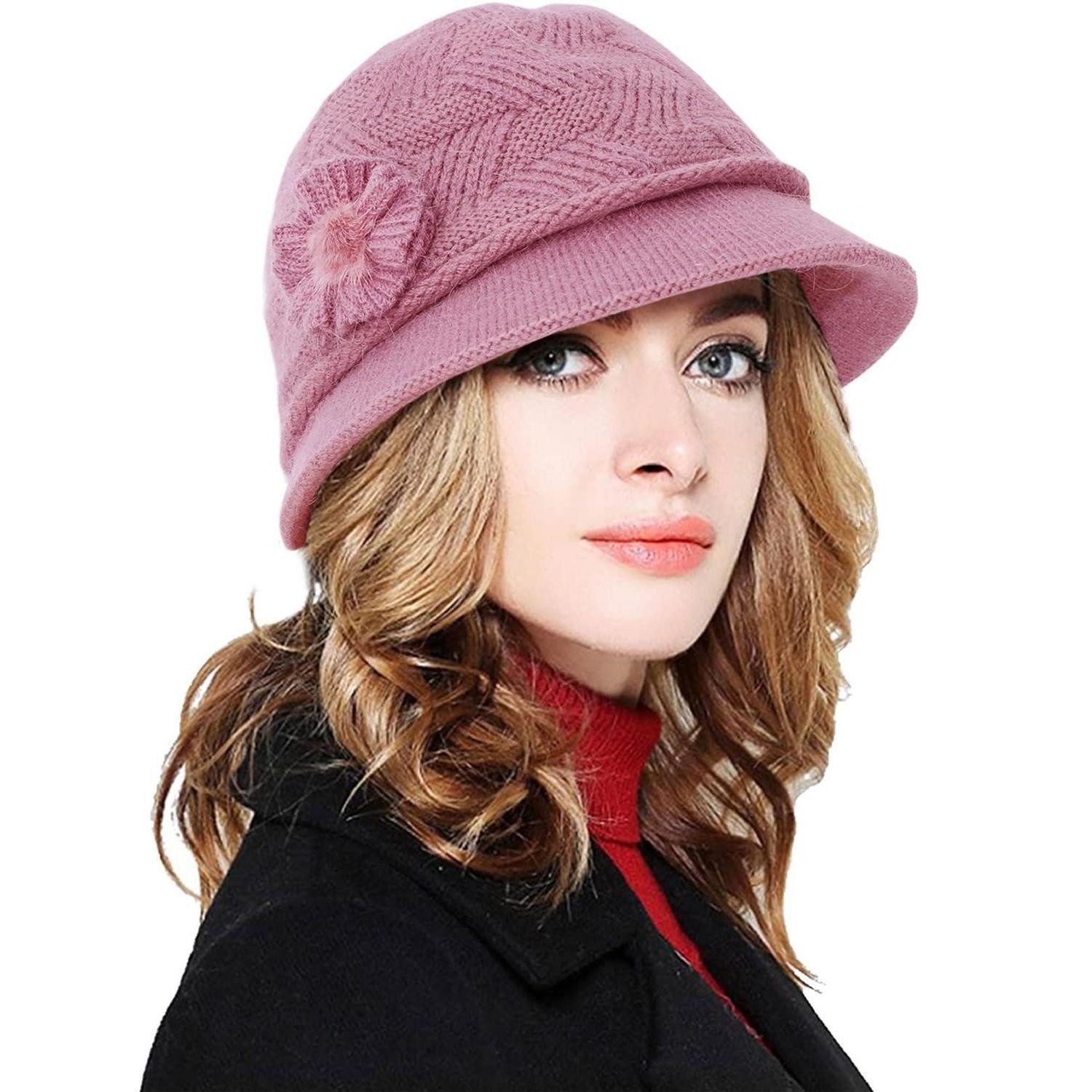 LuxusKollektion Strickmütze Strickmütze Damen Winter Warm Beanie B-Rosa (1-St)