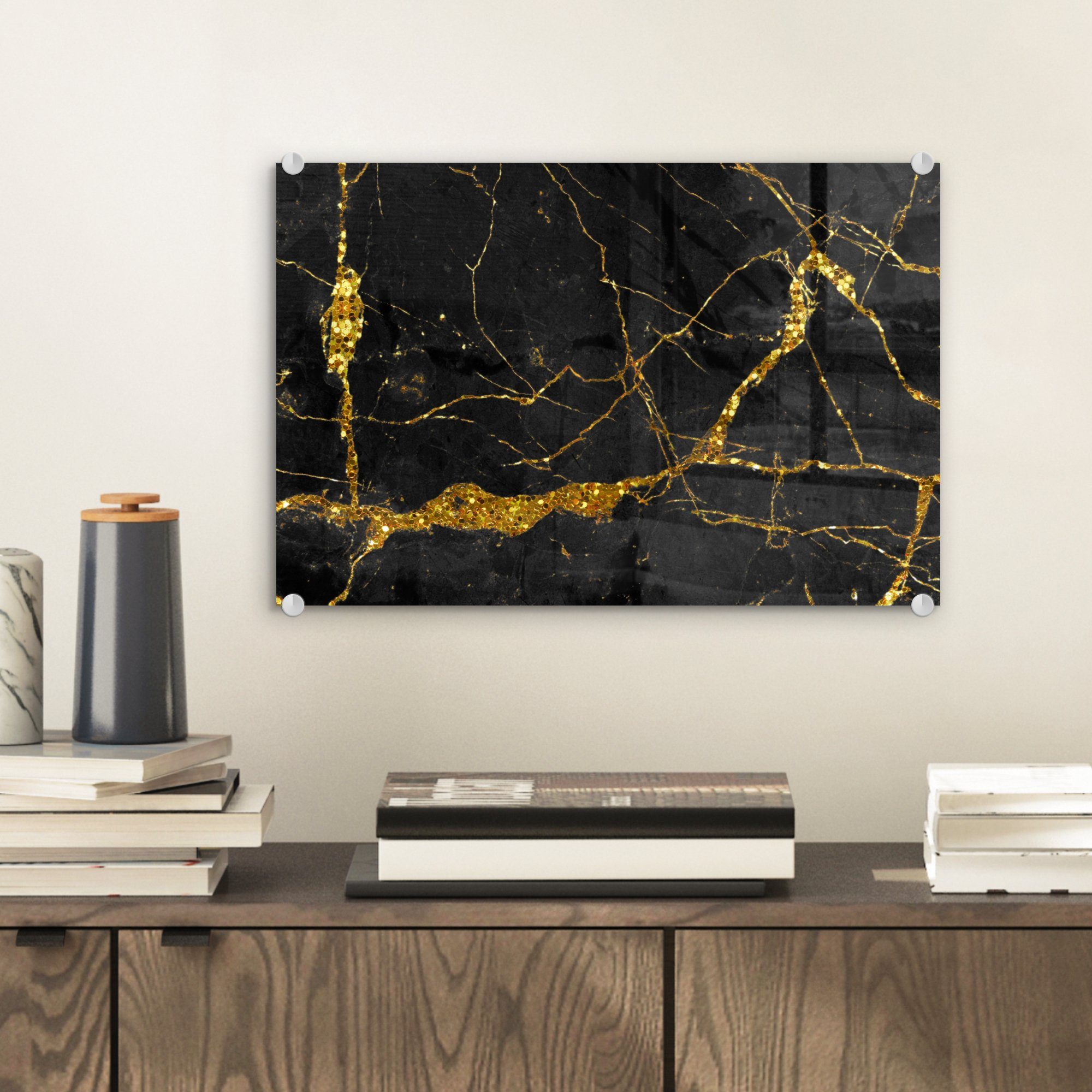 MuchoWow Acrylglasbild Marmor - Gold - Schwarz - Marmoroptik - Luxe - Glitz günstig online kaufen