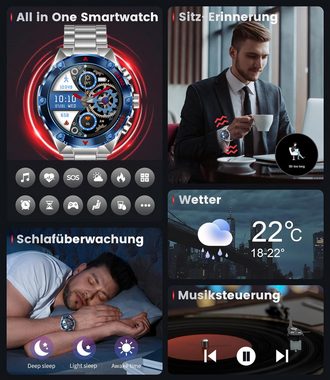 HYIEAR Smartwatch, 1,43", IP67 wasserdicht, mit schwarzer Geldbörse Smartwatch, 2-tlg., Wird mit USB-Ladekabel geliefert., Sportarmbänder, Fitnessuhren, individuelle Zifferblätter