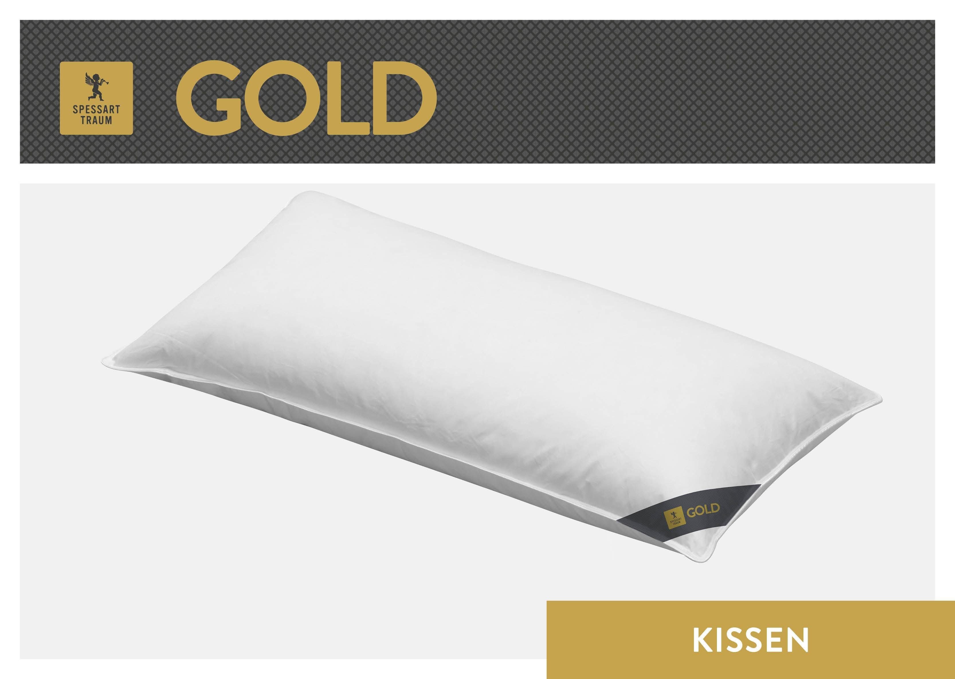 SPESSARTTRAUM 3-Kammer-Kopfkissen Gold, Füllung: Außen: 90% Gänsedaunen, 10% Gänsefedern Innen: 100% Gänsefedern, Bezug: 100% Baumwolle, hergestellt in Deutschland, allergikerfreundlich