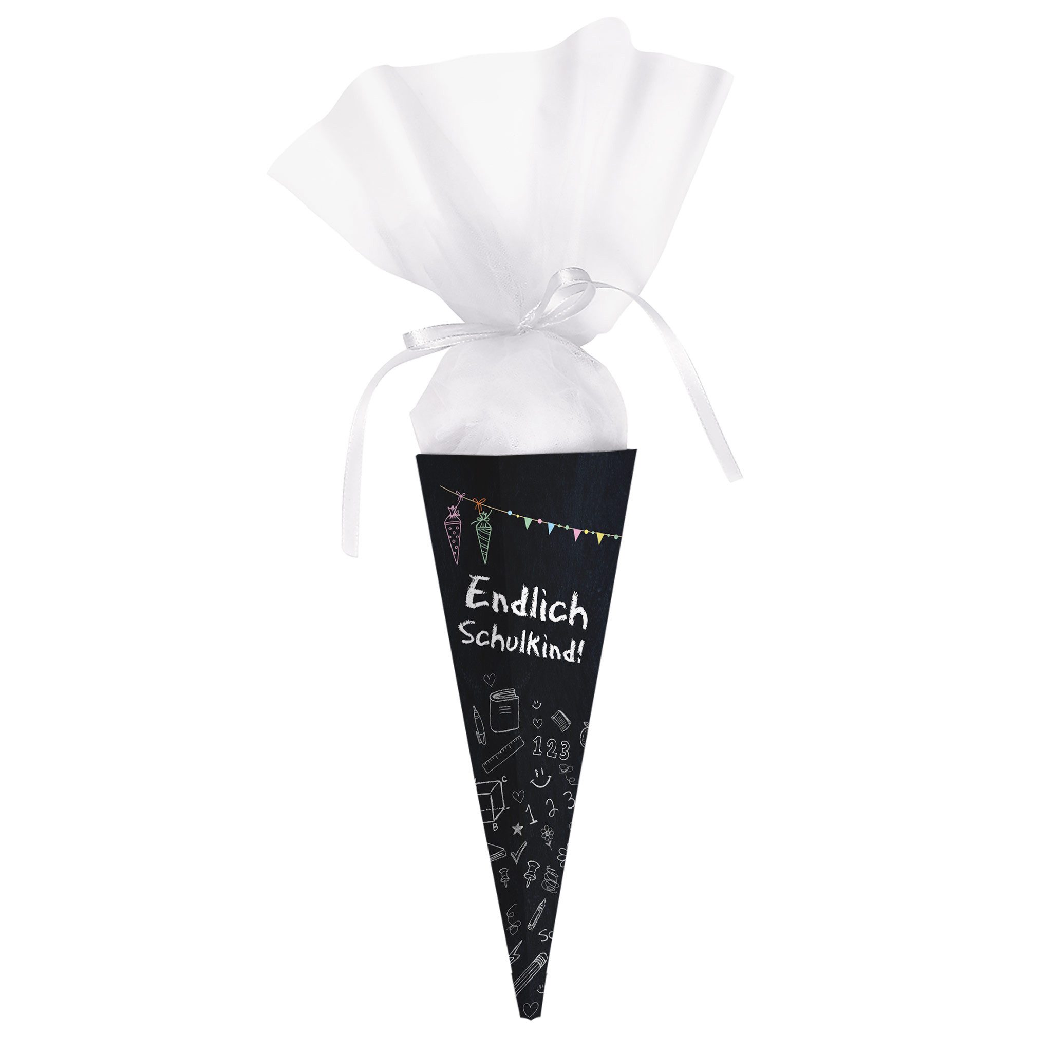 Striefchen Schultüte für Kinder als Geschenk zur Einschulung - Zuckertüte mit Tüll, 28 cm, Motive für Jungen & Mädchen