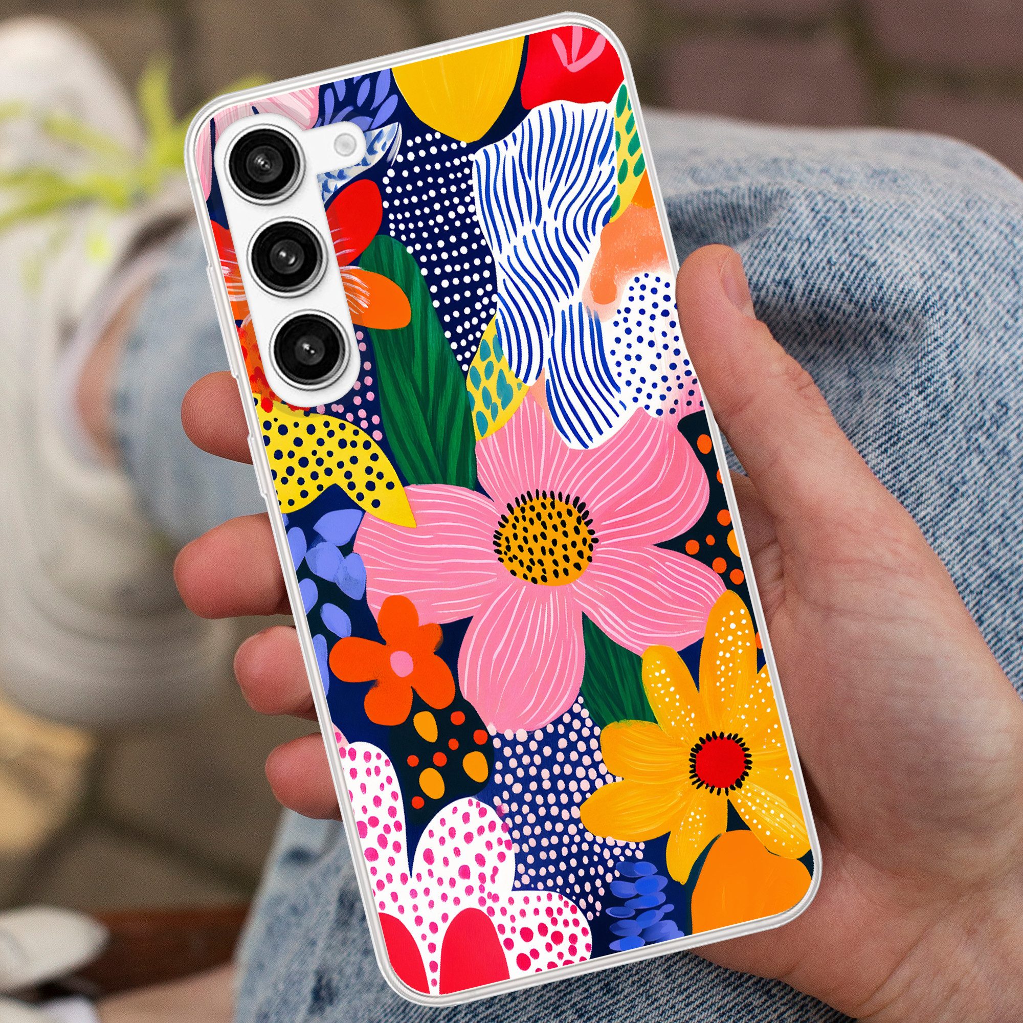 MuchoWow Handyhülle für Samsung Galaxy S23 Plus Bunt - Blumen - Abstrakt - Punkte, Phone Case, Silikon, Schutzhülle Dünn