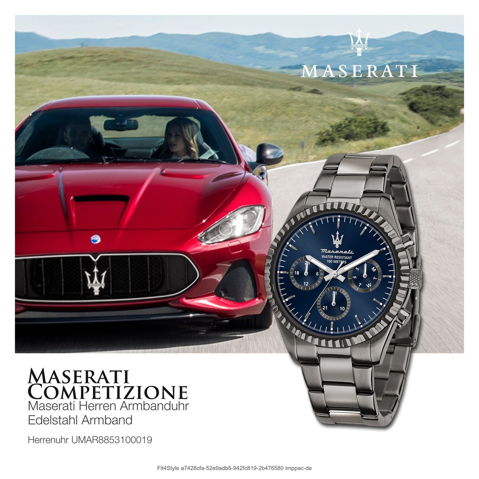 Maserati (ca. grau Edelstahlarmband, Herrenuhr Made-In Multifunktion, MASERATI Multifunktionsuhr groß Herrenuhr 51,5x43mm) Italy rund,