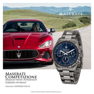 MASERATI Multifunktionsuhr Maserati Herrenuhr Multifunktion, Herrenuhr rund, groß (ca. 51,5x43mm) Edelstahlarmband, Made-In Italy