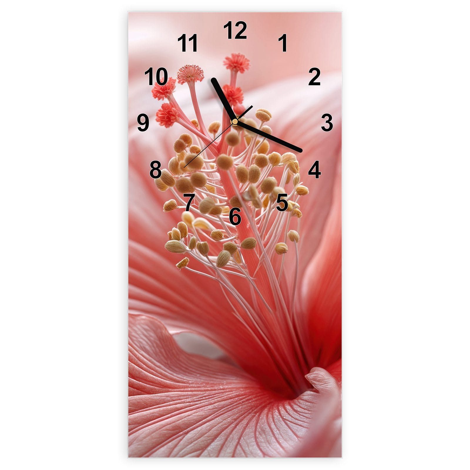 Wanduhr Glasuhr Wandkunst Größe 30 x 60 cm mit Motiv Blumenzauber
