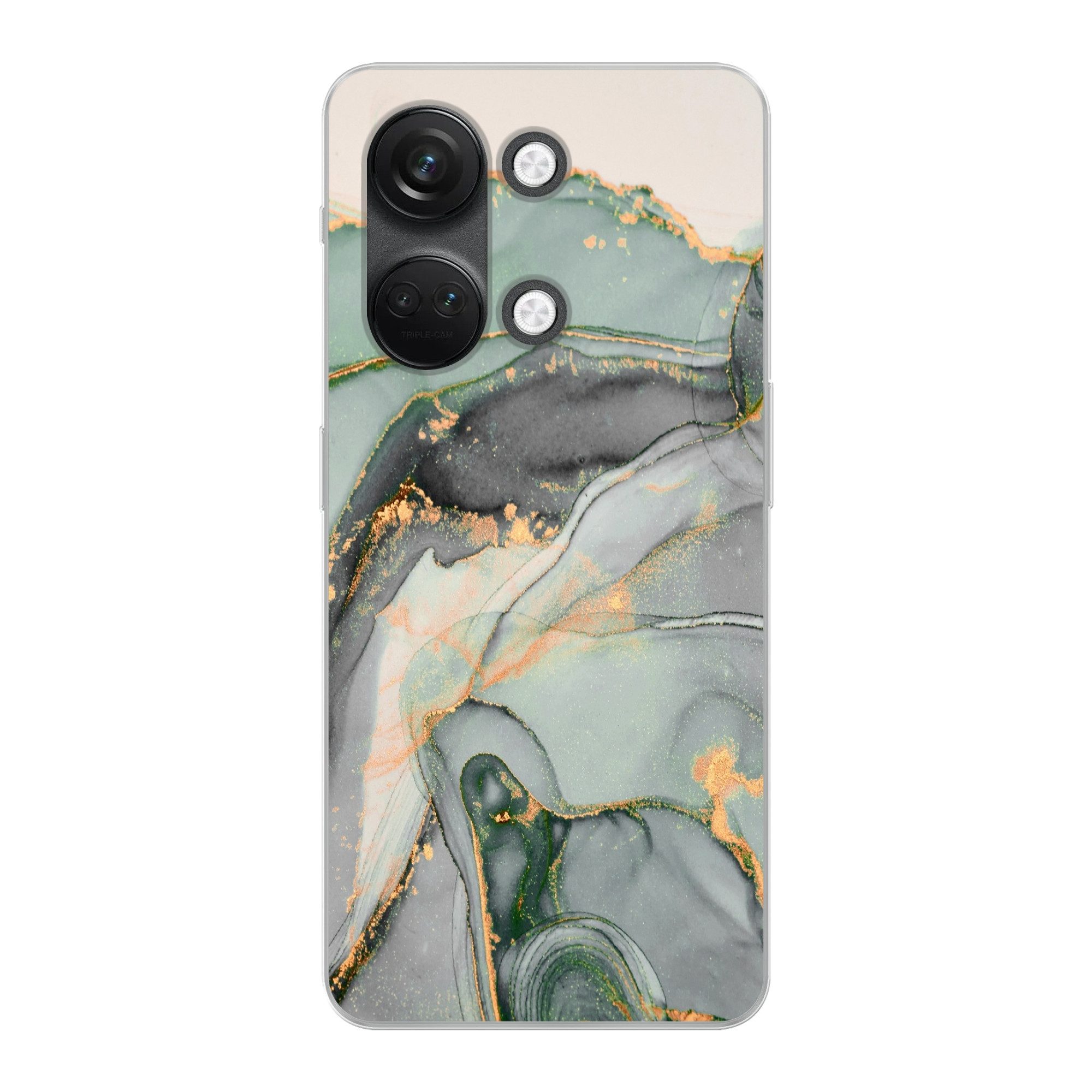 MuchoWow Handyhülle für OnePlus Nord 3 Gold - Marmor - Grün - Luxus - Glitzer - Marmoropti, Phone Case, Silikon, Schutzhülle Dünn