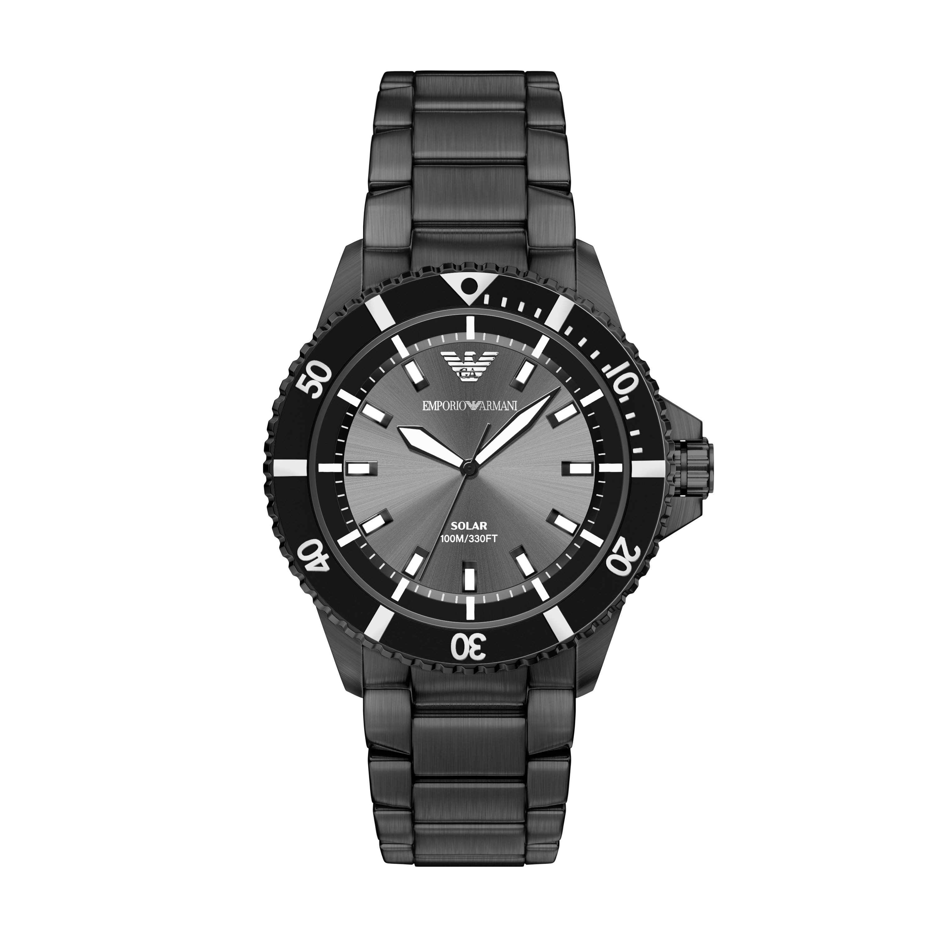 Emporio Armani Solaruhr WORLD EXPLORER AR11831, Armbanduhr, Edelstahlarmband, analog