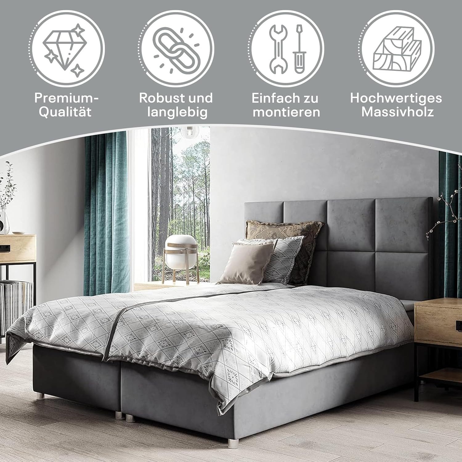 Best for Home Boxspringbett mit Bettkasten Trinity K2 Bonell-Matratze inkl. Komfort Topper (Polsterbett Doppelbett Boxbett mit gepolstertes Kopfteil, versch. Größen, 140x200 160x200 180x200 200x200 cm), Handwerksqualität, TOP Preis-Leistungs-Verhältnis