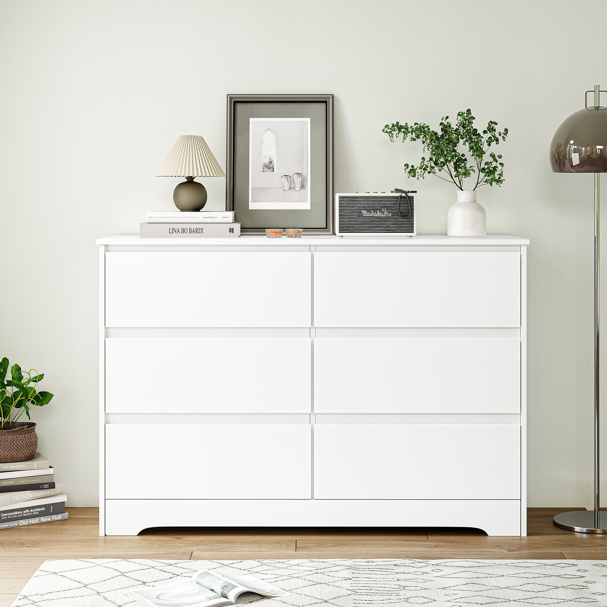 Homfa Kommode Sideboard Schubladenkommode Schubladenschrank, mit 6 Schubladen, Schlafzimmer Wohnzimmer, weiß, 120x40x82cm