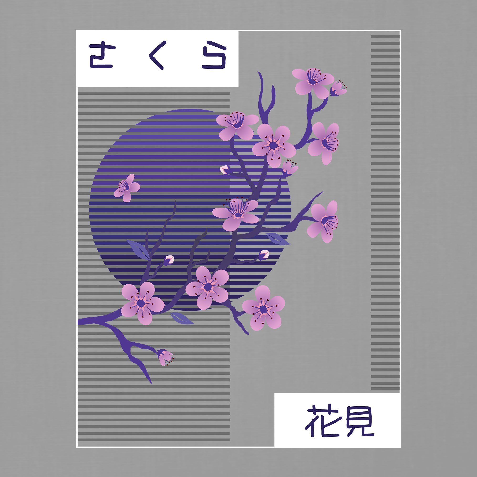 Heather T-Shirt Herren Formatee Kurzarmshirt Ästhetik Japanese Grau - Aesthetic Vaporwave Quattro (1-tlg) Cherry Blossom