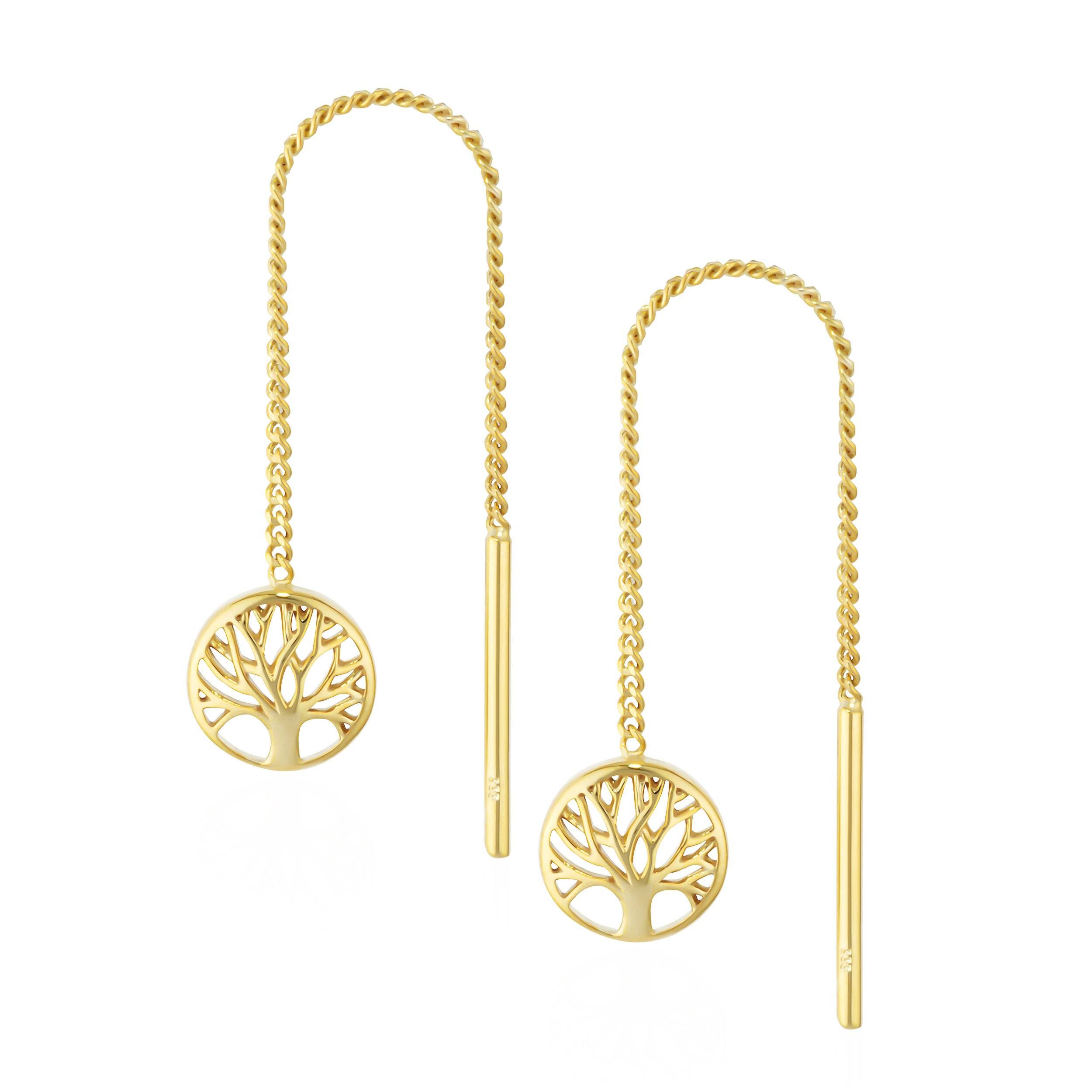 Paar Ohrhaken Paar Durchzieher Lebensbaum 333 Gelbgold 8Karat poliert 7x1,5mm Ohrrin