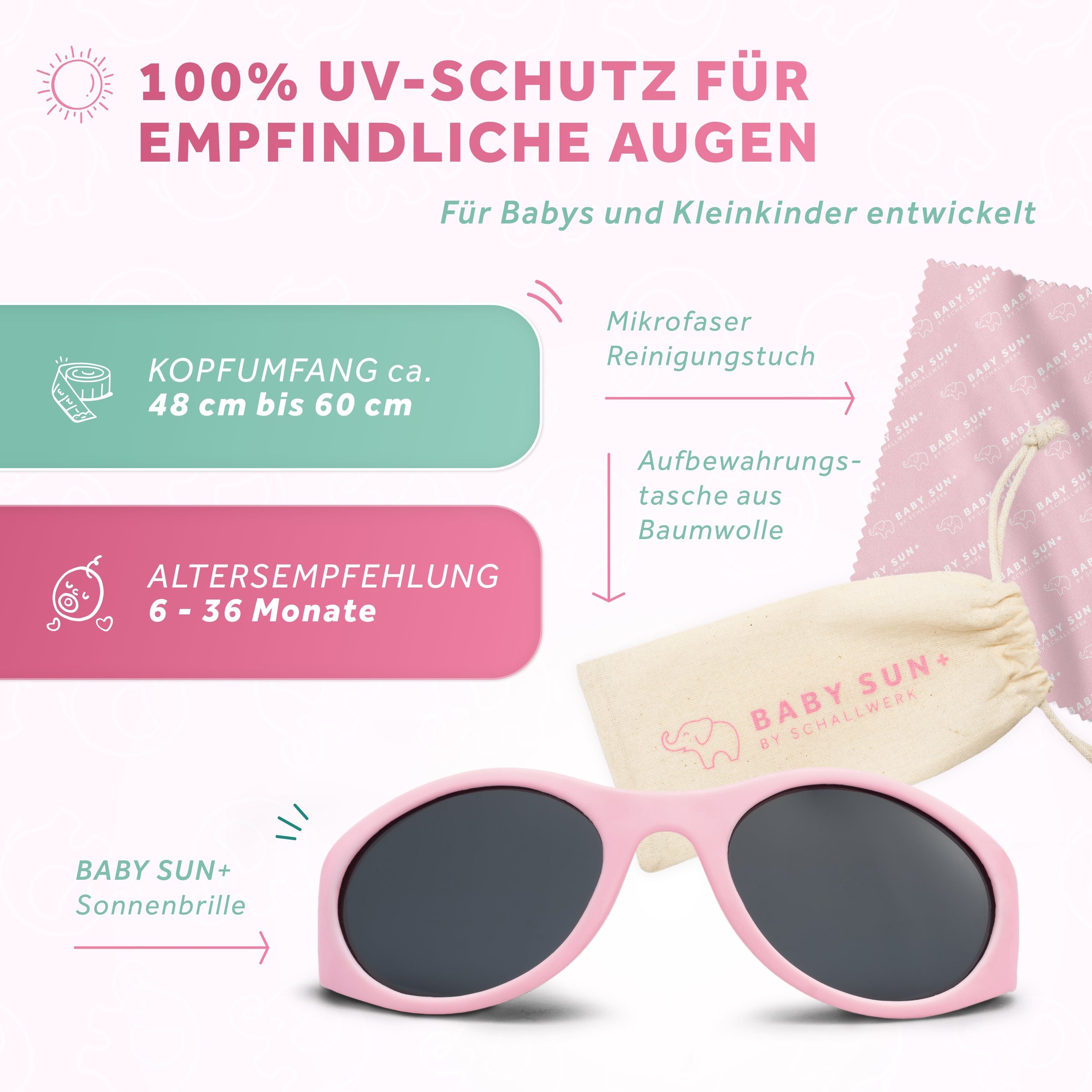 Schallwerk Sonnenbrille Baby Sonnenbrille 6-36 Monate UV-Schutz ohne Verrutschen weiches Kopfband, leichtes Gewicht, hoher Schutz