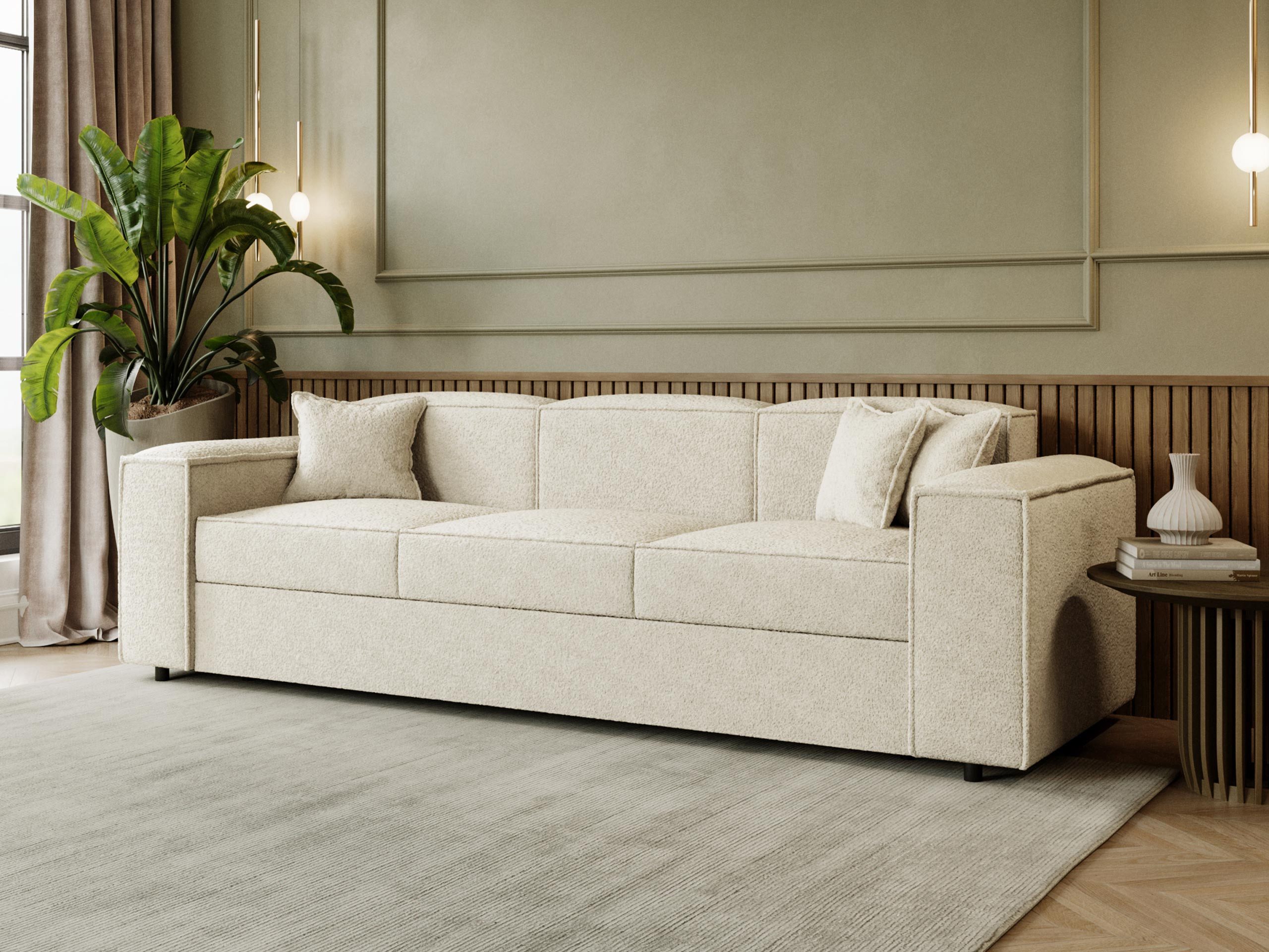 MIRJAN24 Schlafsofa Santos Boucle, mit Schlaffunktion, 252x88x79 cm, vier Dekokissen
