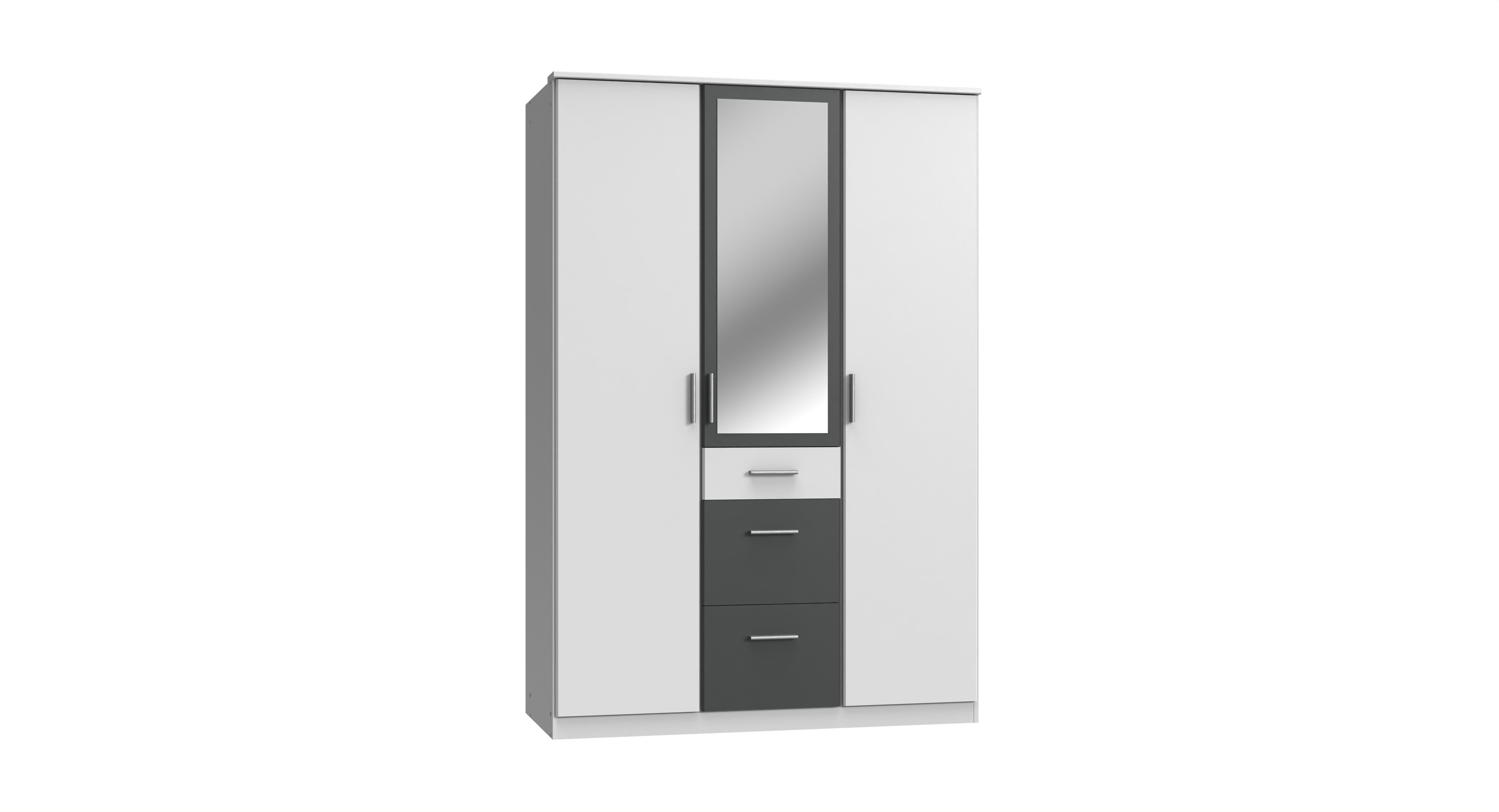 möbel-direkt.de Kleiderschrank Joker in Weiß mit Graphit (komplett, 1-St., Drehtürenschrank, begehbarer Eckkleiderschrank) Made in Germany