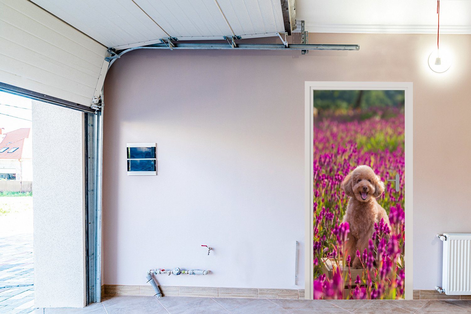 Fototapete 75x205 MuchoWow Türaufkleber, - bedruckt, Matt, (1 Blumen für Hund St), - - Türtapete Tür, Frühling, cm Lavendel
