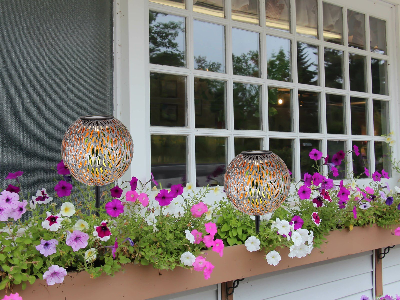Leuchtkugeln, Warmweiß, meineWunschleuchte LED LED Dämmerungssensor, Ø18cm integriert, fest ausgefallene Garten-lichter Solarkugeln Solarleuchte, 2er