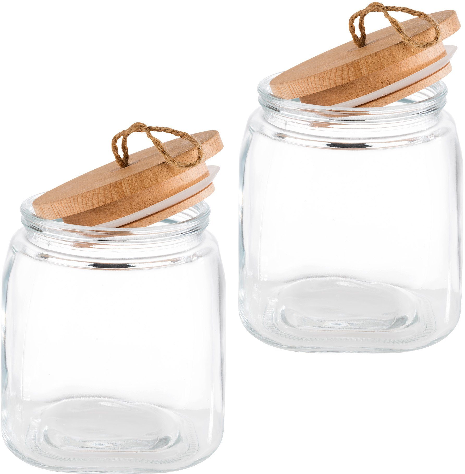 APS Vorratsglas Woody, Glas, (2-tlg), zum Dekorieren und Aufbewahren, 2 Liter