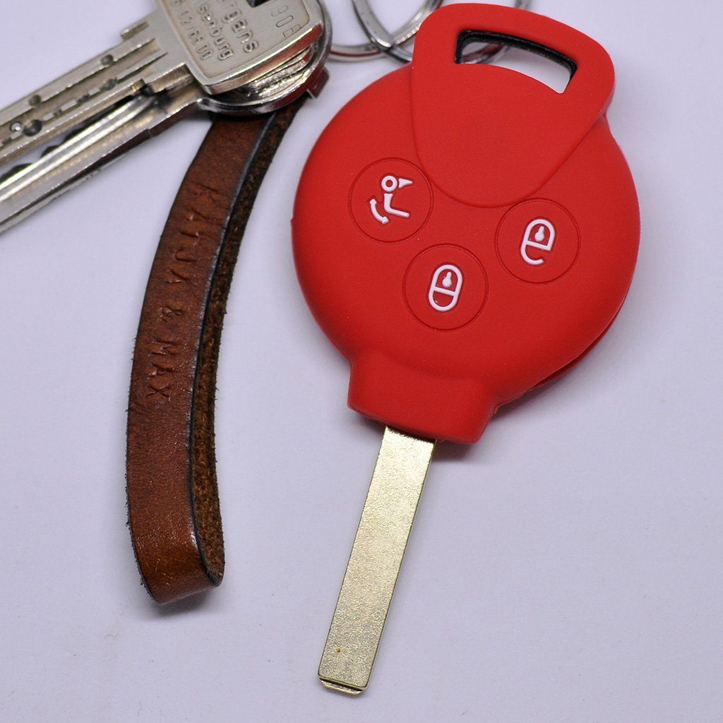 Schlüsseltasche für Funk 451 Silikon Autoschlüssel Softcase Tasten Coupe 3 Smart Rot, Fortwo Schutzhülle Cabrio Fernbedienung mt-key