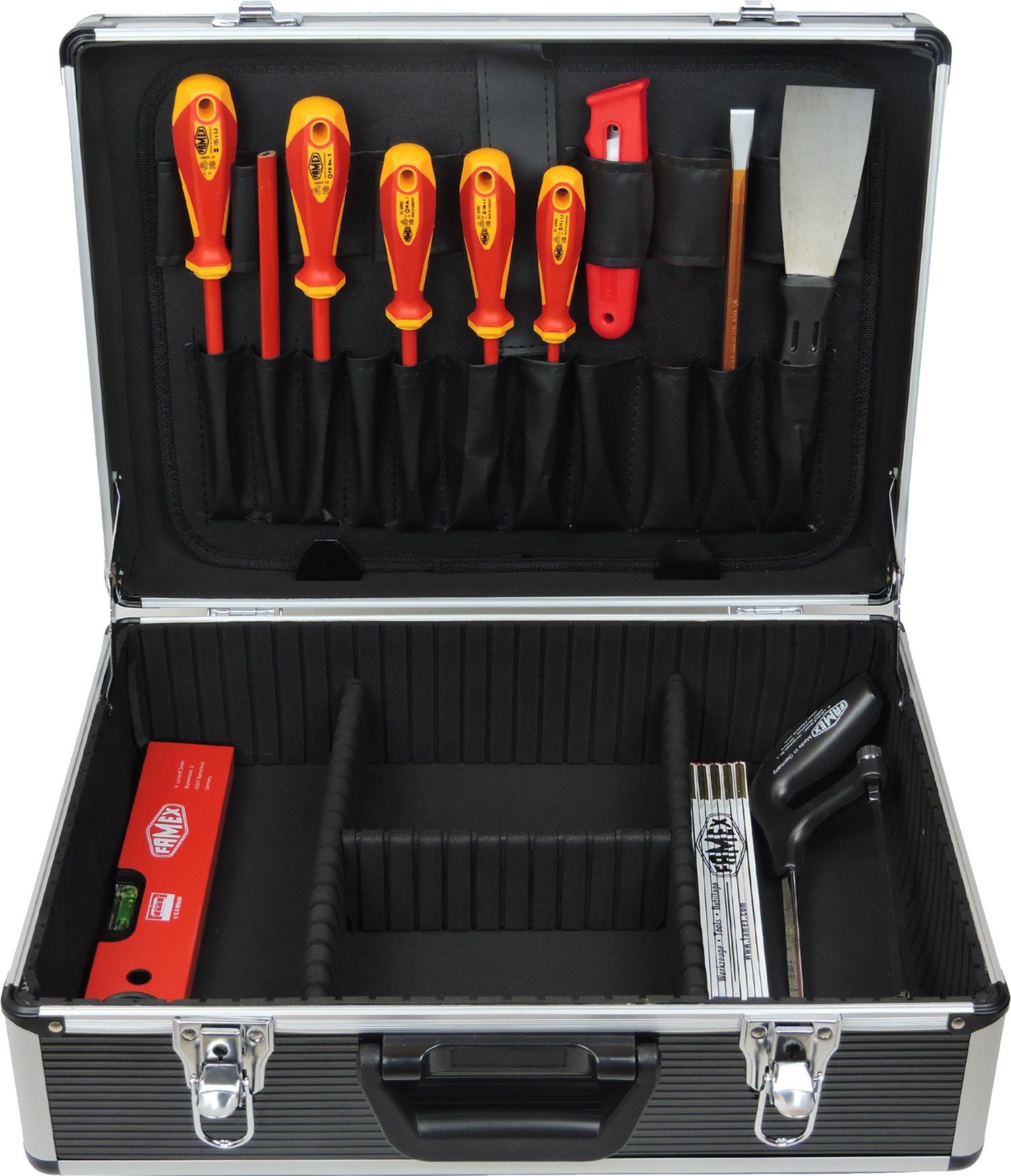 den Werkzeugkoffer Werkzeug 789-10 Set Alu FAMEX TOP-Qualität mit (Werkzeugkoffer, für Elektriker, Werkzeugset 31-St),