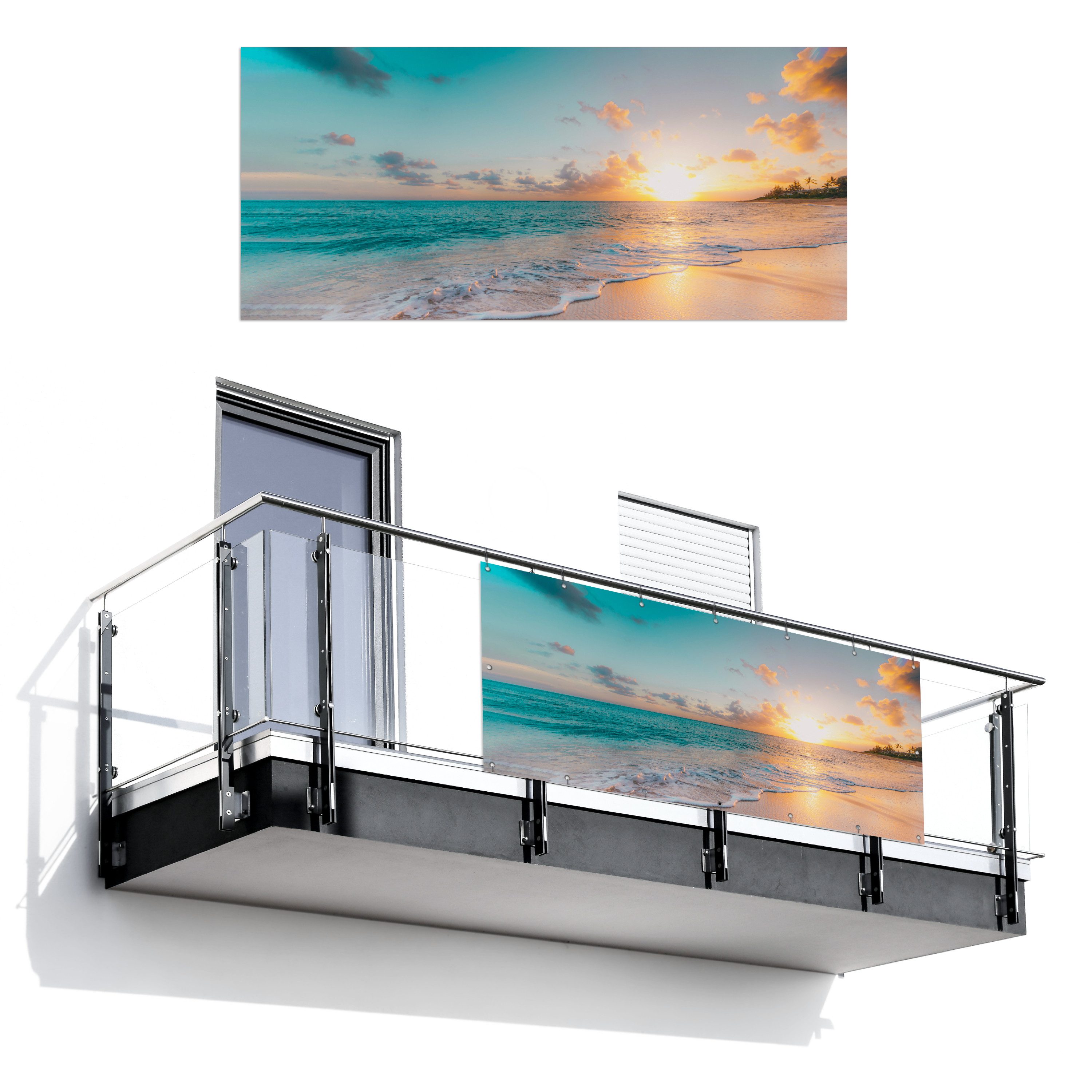 MuchoWow Balkonsichtschutz Sonnenuntergang - Strand - günstig online kaufen