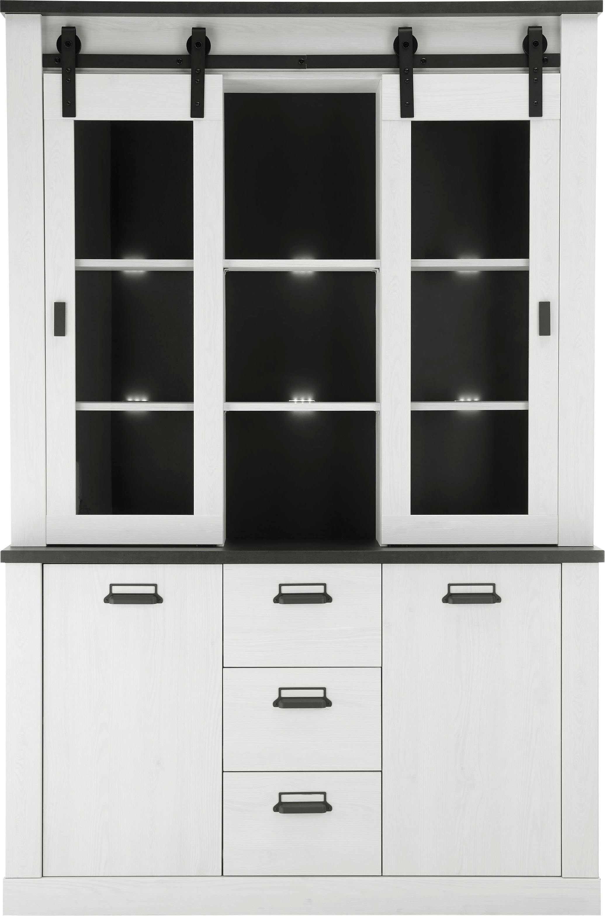 Home affaire Buffet SHERWOOD Holz Dekor, mit Scheunentorbeschlag und Apothekergriffen, Breite 133cm