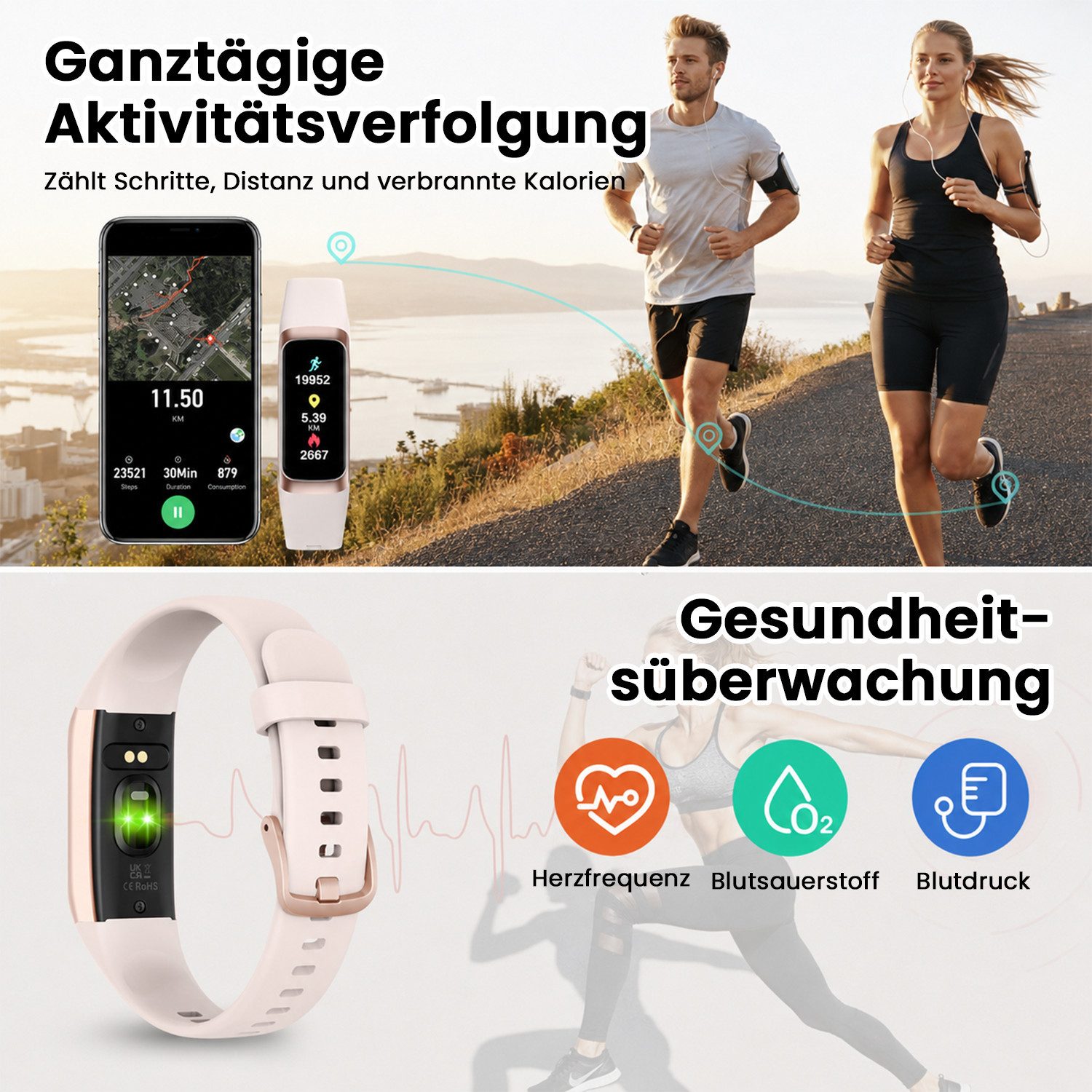 MOPUEA Smartwatch mit Blutdruckmessung mit 70+ Zifferblätter &25 Sportmodi Smartwatch – Bild 2 von 5
